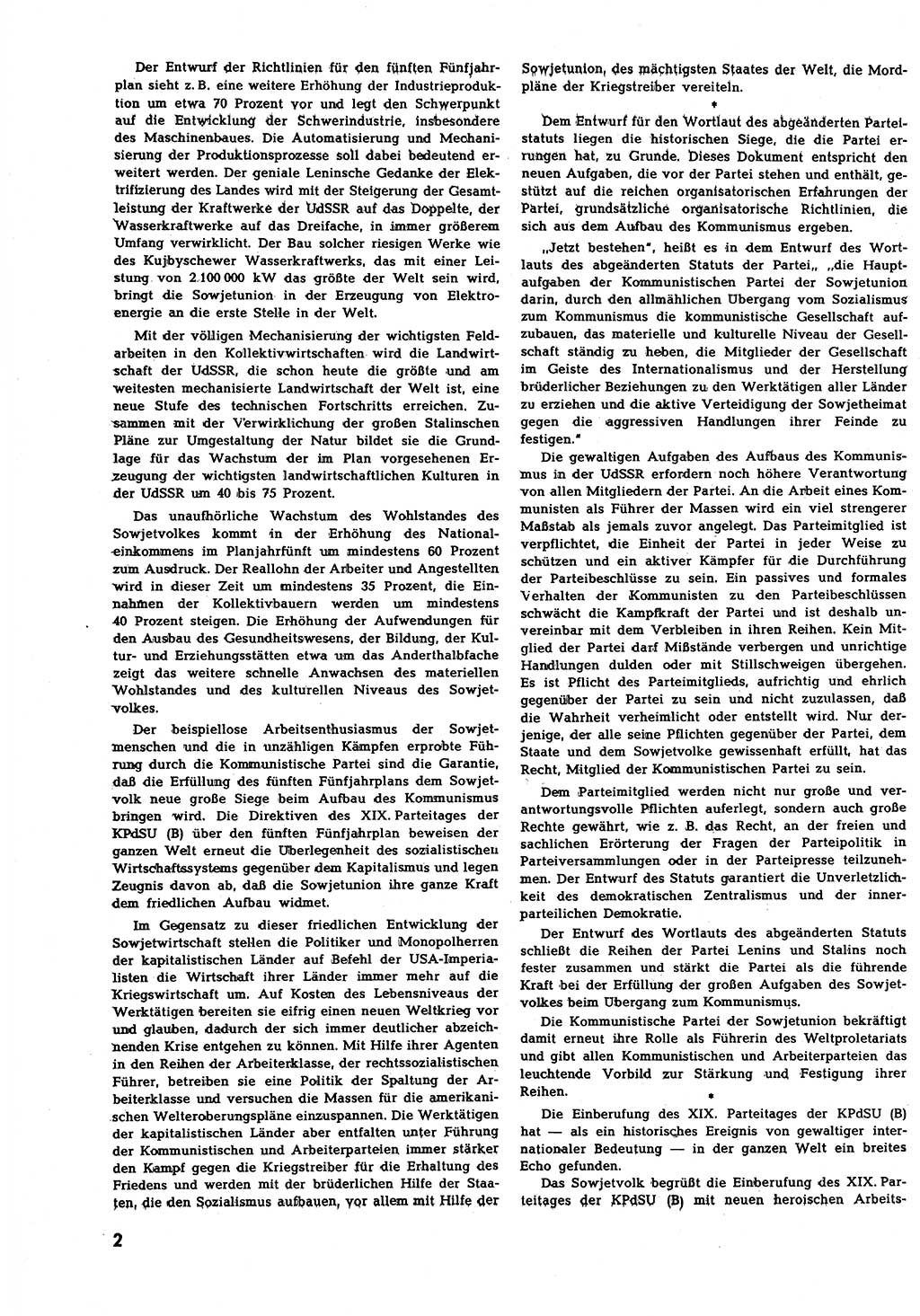 Neuer Weg (NW), Halbmonatsschrift für aktuelle Fragen der Arbeiterbewegung [Zentralkomitee (ZK) Sozialistische Einheitspartei Deutschlands (SED)], 7. Jahrgang [Deutsche Demokratische Republik (DDR)] 1952, Heft 19/2 (NW ZK SED DDR 1952, H. 19/2)