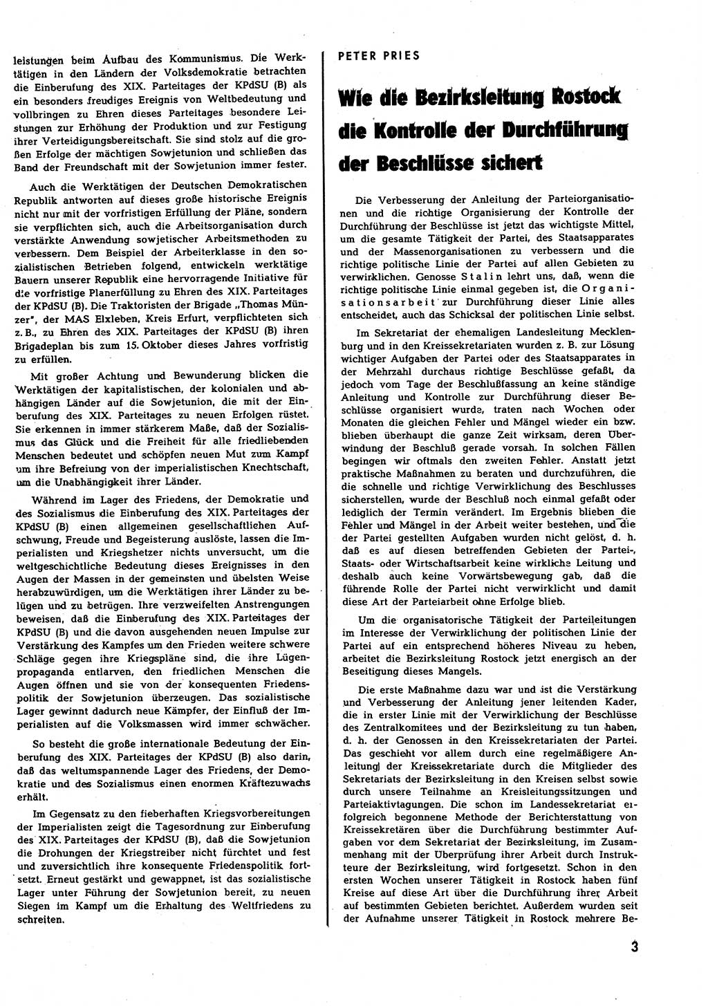 Neuer Weg (NW), Halbmonatsschrift für aktuelle Fragen der Arbeiterbewegung [Zentralkomitee (ZK) Sozialistische Einheitspartei Deutschlands (SED)], 7. Jahrgang [Deutsche Demokratische Republik (DDR)] 1952, Heft 19/3 (NW ZK SED DDR 1952, H. 19/3)