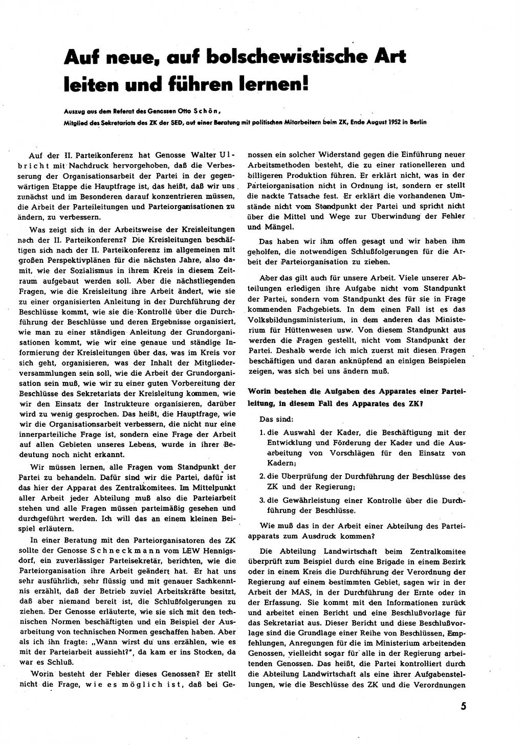 Neuer Weg (NW), Halbmonatsschrift für aktuelle Fragen der Arbeiterbewegung [Zentralkomitee (ZK) Sozialistische Einheitspartei Deutschlands (SED)], 7. Jahrgang [Deutsche Demokratische Republik (DDR)] 1952, Heft 19/5 (NW ZK SED DDR 1952, H. 19/5)