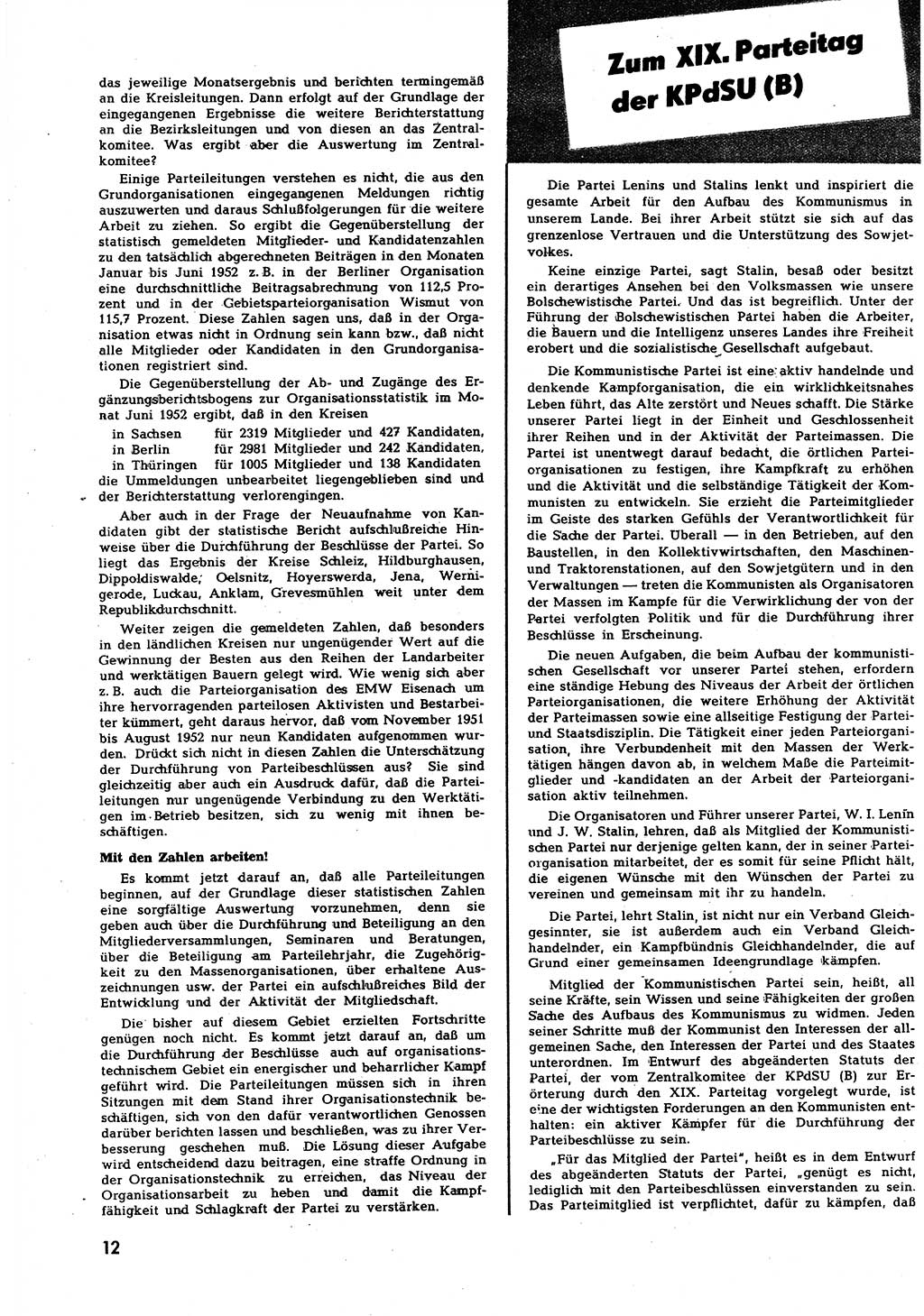 Neuer Weg (NW), Halbmonatsschrift für aktuelle Fragen der Arbeiterbewegung [Zentralkomitee (ZK) Sozialistische Einheitspartei Deutschlands (SED)], 7. Jahrgang [Deutsche Demokratische Republik (DDR)] 1952, Heft 19/12 (NW ZK SED DDR 1952, H. 19/12)