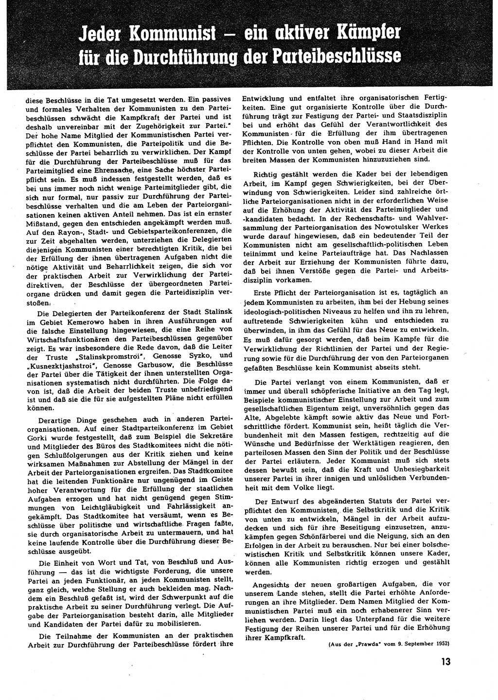 Neuer Weg (NW), Halbmonatsschrift für aktuelle Fragen der Arbeiterbewegung [Zentralkomitee (ZK) Sozialistische Einheitspartei Deutschlands (SED)], 7. Jahrgang [Deutsche Demokratische Republik (DDR)] 1952, Heft 19/13 (NW ZK SED DDR 1952, H. 19/13)