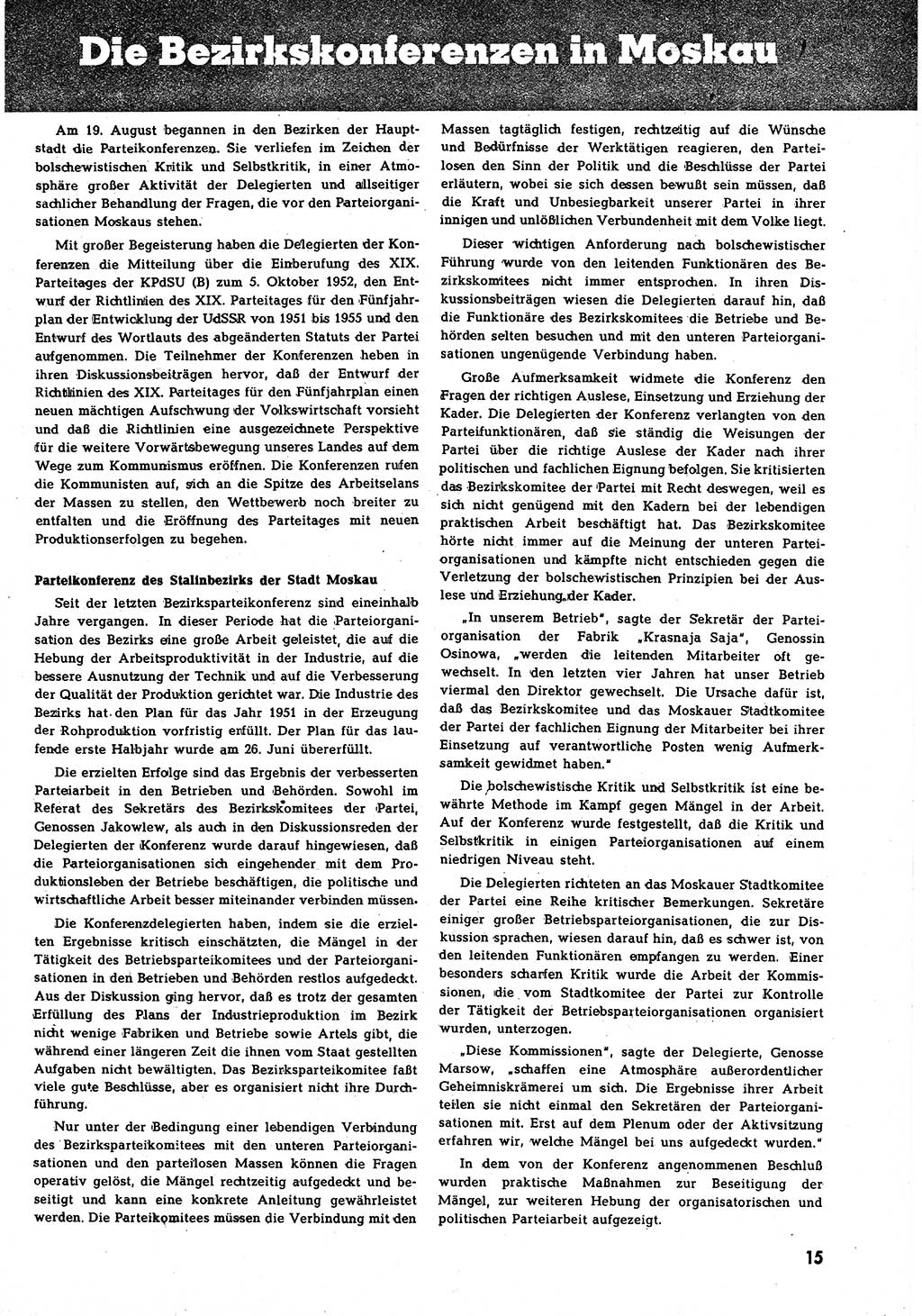Neuer Weg (NW), Halbmonatsschrift für aktuelle Fragen der Arbeiterbewegung [Zentralkomitee (ZK) Sozialistische Einheitspartei Deutschlands (SED)], 7. Jahrgang [Deutsche Demokratische Republik (DDR)] 1952, Heft 19/15 (NW ZK SED DDR 1952, H. 19/15)