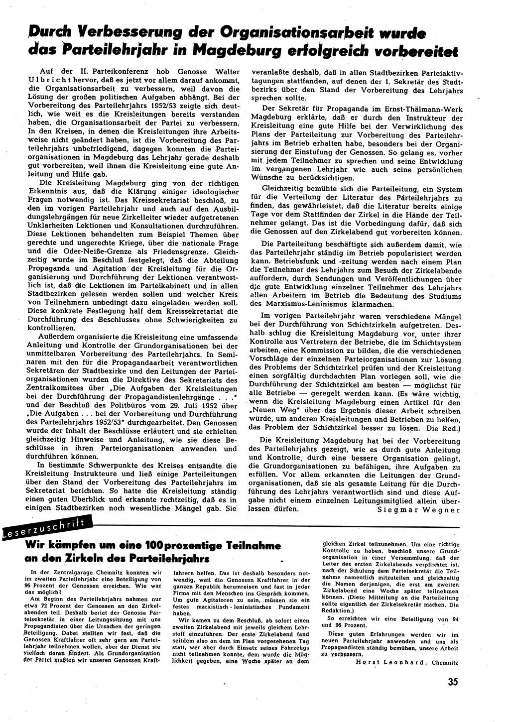 Neuer Weg (NW), Halbmonatsschrift für aktuelle Fragen der Arbeiterbewegung [Zentralkomitee (ZK) Sozialistische Einheitspartei Deutschlands (SED)], 7. Jahrgang [Deutsche Demokratische Republik (DDR)] 1952, Heft 19/35 (NW ZK SED DDR 1952, H. 19/35)