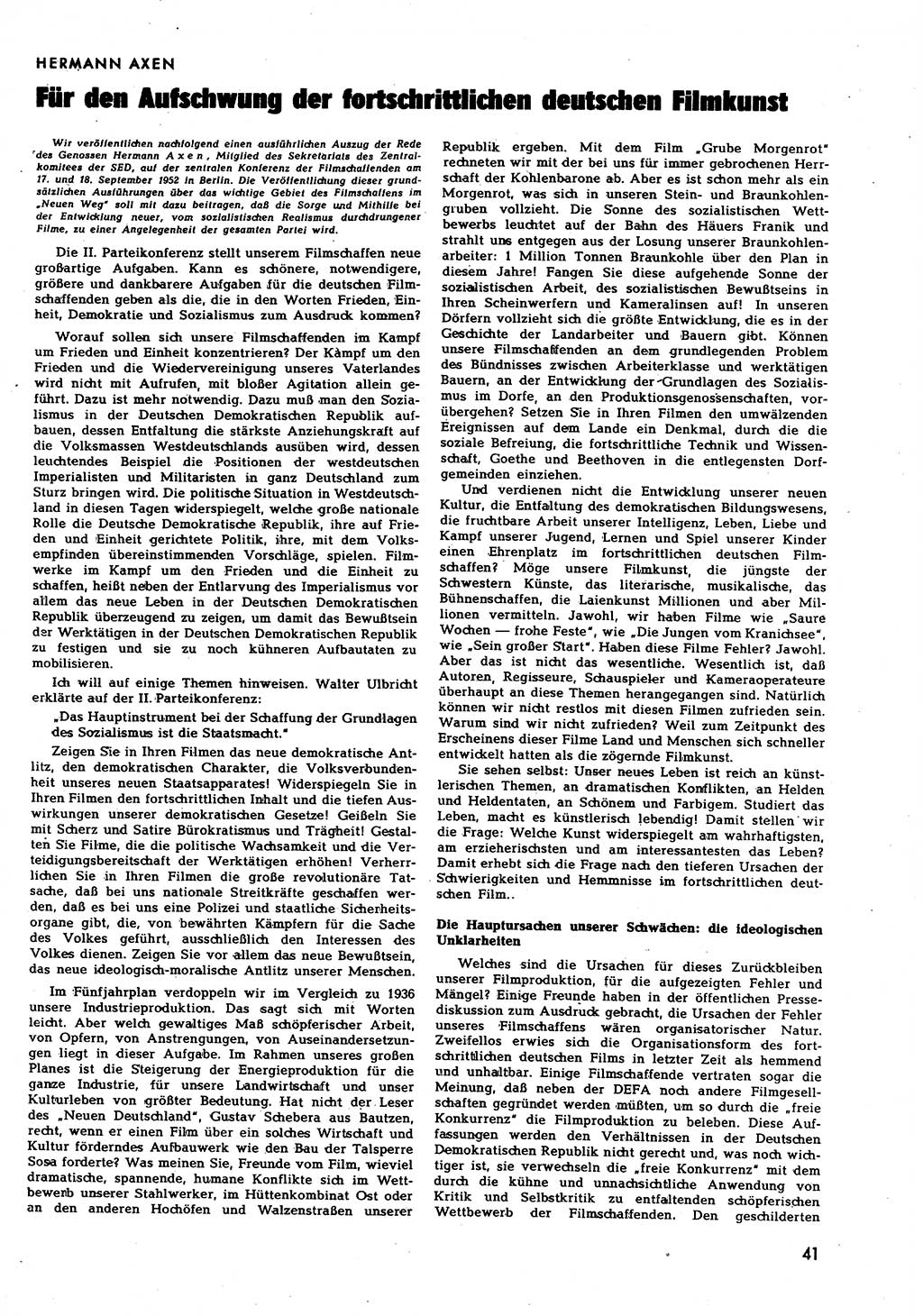 Neuer Weg (NW), Halbmonatsschrift für aktuelle Fragen der Arbeiterbewegung [Zentralkomitee (ZK) Sozialistische Einheitspartei Deutschlands (SED)], 7. Jahrgang [Deutsche Demokratische Republik (DDR)] 1952, Heft 19/41 (NW ZK SED DDR 1952, H. 19/41)