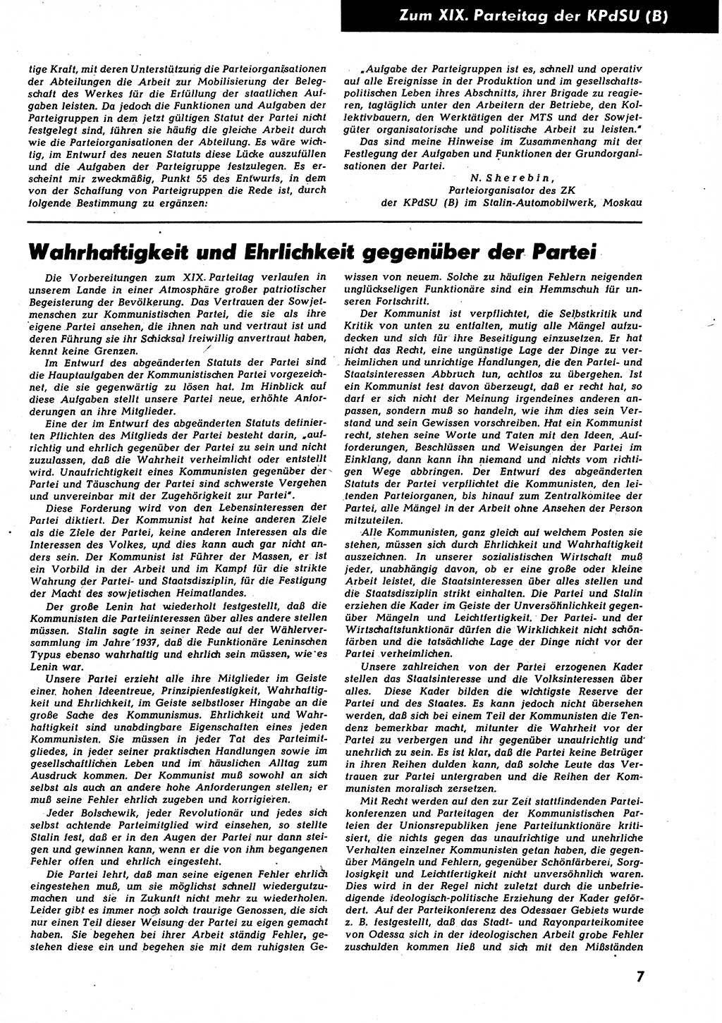 Neuer Weg (NW), Halbmonatsschrift für aktuelle Fragen der Arbeiterbewegung [Zentralkomitee (ZK) Sozialistische Einheitspartei Deutschlands (SED)], 7. Jahrgang [Deutsche Demokratische Republik (DDR)] 1952, Heft 20/7 (NW ZK SED DDR 1952, H. 20/7)