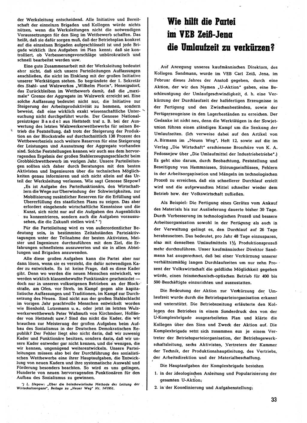 Neuer Weg (NW), Halbmonatsschrift für aktuelle Fragen der Arbeiterbewegung [Zentralkomitee (ZK) Sozialistische Einheitspartei Deutschlands (SED)], 7. Jahrgang [Deutsche Demokratische Republik (DDR)] 1952, Heft 20/33 (NW ZK SED DDR 1952, H. 20/33)
