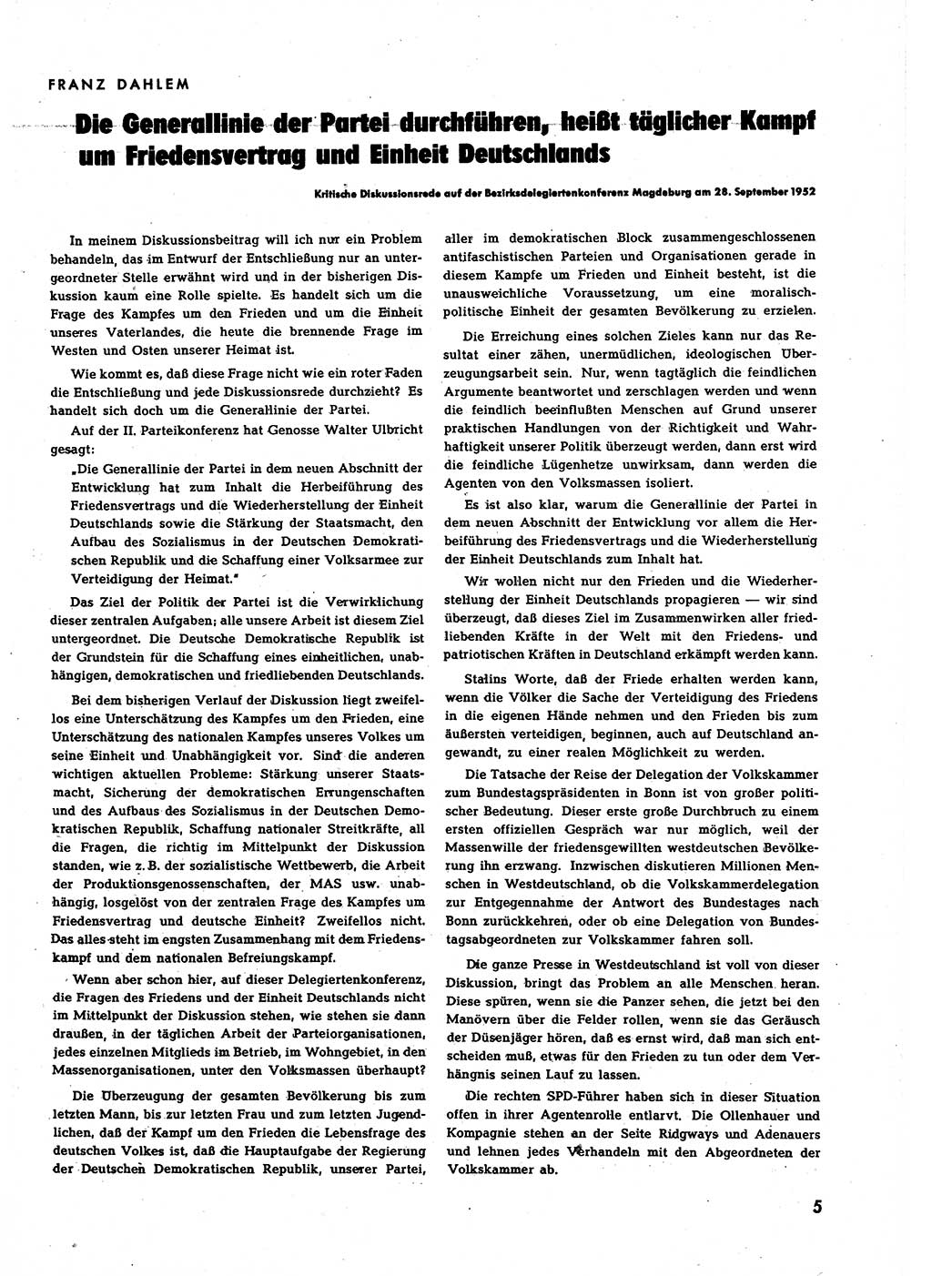 Neuer Weg (NW), Halbmonatsschrift für aktuelle Fragen der Arbeiterbewegung [Zentralkomitee (ZK) Sozialistische Einheitspartei Deutschlands (SED)], 7. Jahrgang [Deutsche Demokratische Republik (DDR)] 1952, Heft 21/5 (NW ZK SED DDR 1952, H. 21/5)