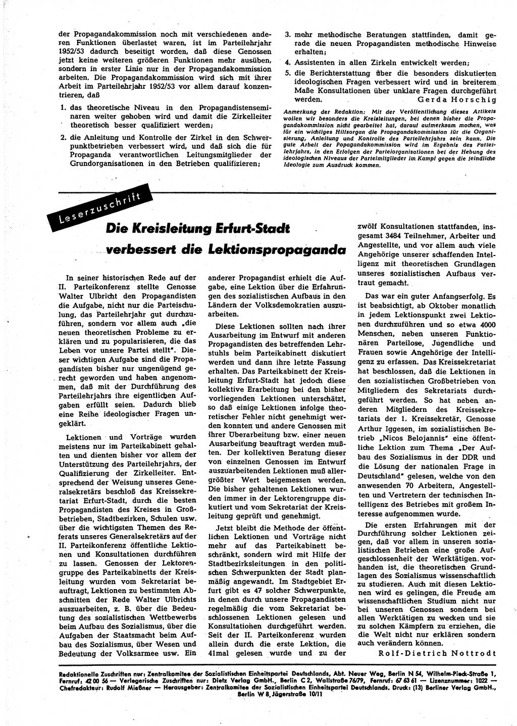 Neuer Weg (NW), Halbmonatsschrift fÃ¼r aktuelle Fragen der Arbeiterbewegung [Zentralkomitee (ZK) Sozialistische Einheitspartei Deutschlands (SED)], 7. Jahrgang [Deutsche Demokratische Republik (DDR)] 1952, Heft 21/44 (NW ZK SED DDR 1952, H. 21/44)