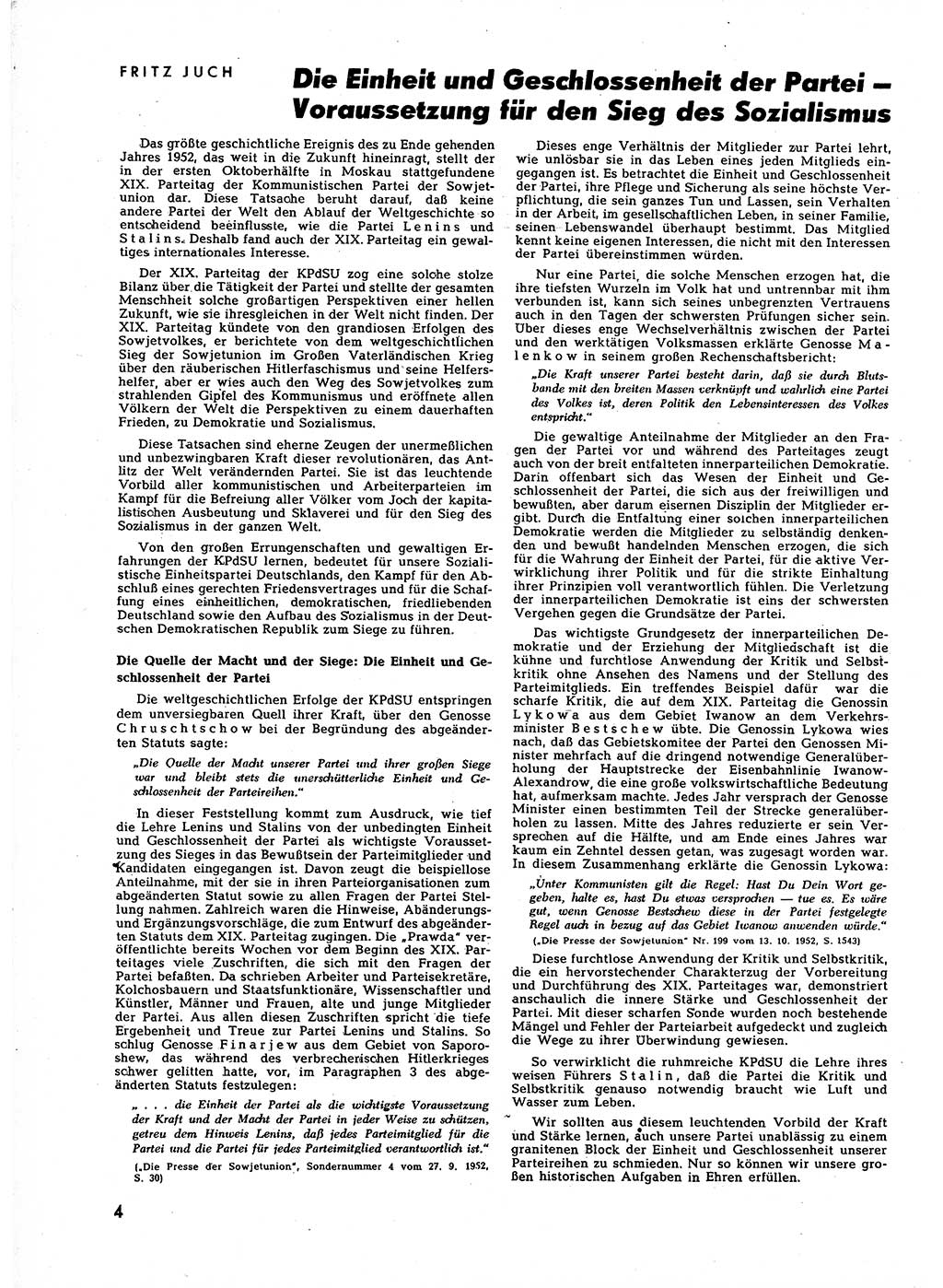 Neuer Weg (NW), Halbmonatsschrift für aktuelle Fragen der Arbeiterbewegung [Zentralkomitee (ZK) Sozialistische Einheitspartei Deutschlands (SED)], 7. Jahrgang [Deutsche Demokratische Republik (DDR)] 1952, Heft 22/4 (NW ZK SED DDR 1952, H. 22/4)