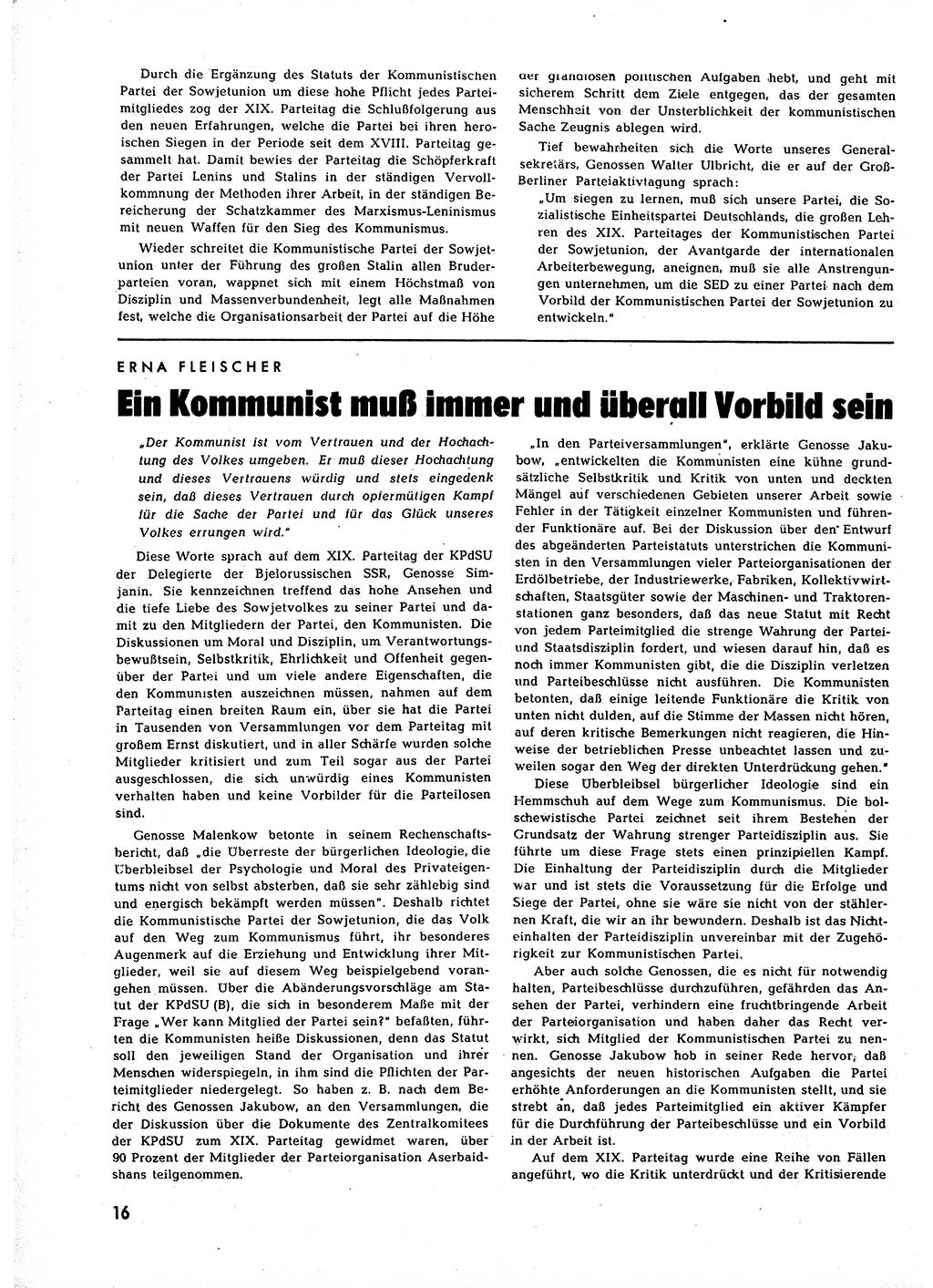Neuer Weg (NW), Halbmonatsschrift für aktuelle Fragen der Arbeiterbewegung [Zentralkomitee (ZK) Sozialistische Einheitspartei Deutschlands (SED)], 7. Jahrgang [Deutsche Demokratische Republik (DDR)] 1952, Heft 22/16 (NW ZK SED DDR 1952, H. 22/16)