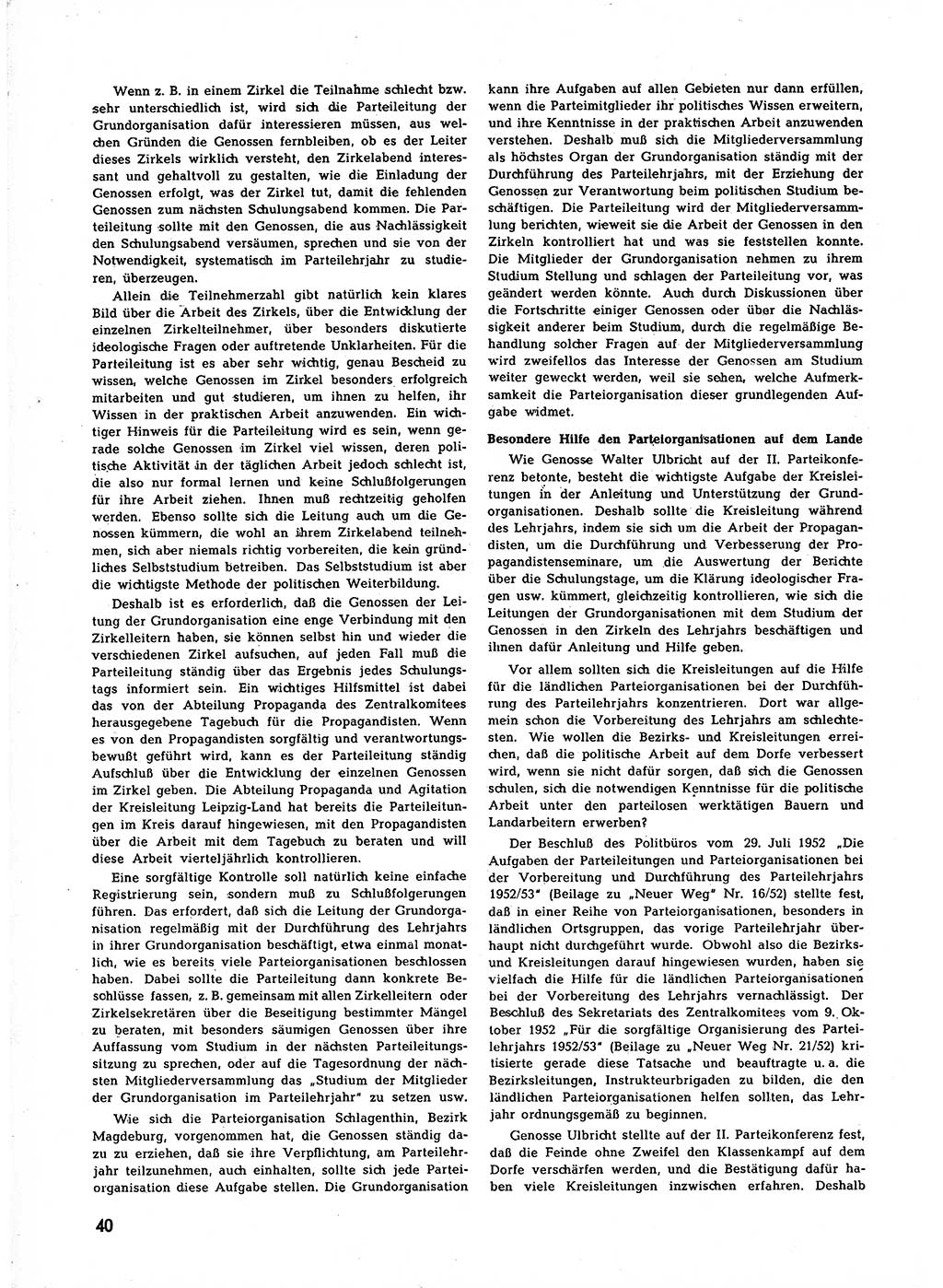 Neuer Weg (NW), Halbmonatsschrift für aktuelle Fragen der Arbeiterbewegung [Zentralkomitee (ZK) Sozialistische Einheitspartei Deutschlands (SED)], 7. Jahrgang [Deutsche Demokratische Republik (DDR)] 1952, Heft 22/40 (NW ZK SED DDR 1952, H. 22/40)