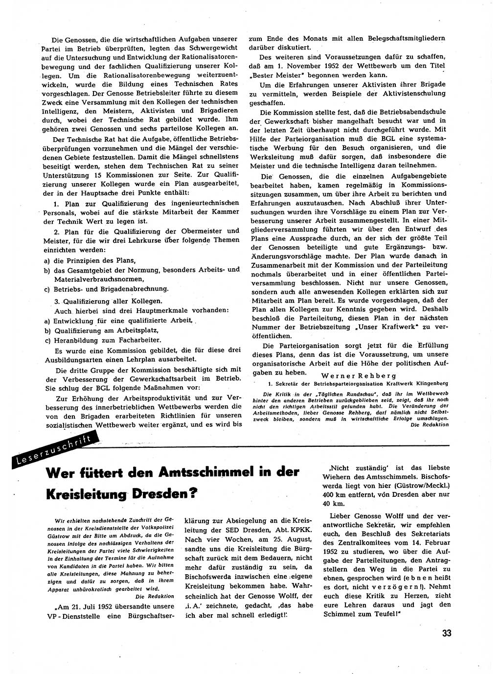 Neuer Weg (NW), Halbmonatsschrift für aktuelle Fragen der Arbeiterbewegung [Zentralkomitee (ZK) Sozialistische Einheitspartei Deutschlands (SED)], 7. Jahrgang [Deutsche Demokratische Republik (DDR)] 1952, Heft 23/33 (NW ZK SED DDR 1952, H. 23/33)