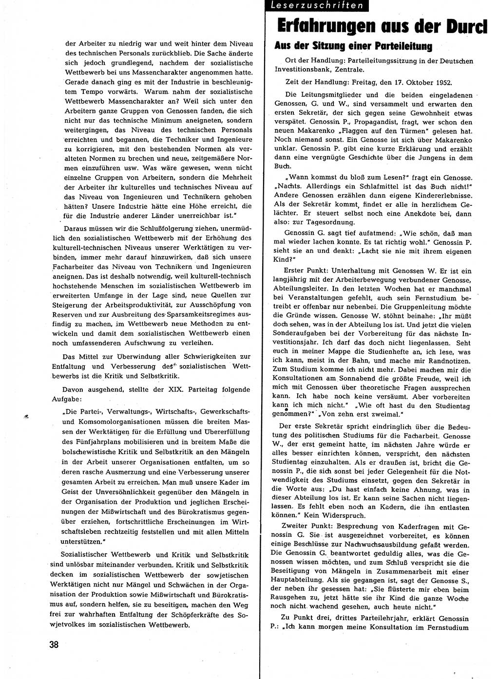 Neuer Weg (NW), Halbmonatsschrift fÃ¼r aktuelle Fragen der Arbeiterbewegung [Zentralkomitee (ZK) Sozialistische Einheitspartei Deutschlands (SED)], 7. Jahrgang [Deutsche Demokratische Republik (DDR)] 1952, Heft 23/38 (NW ZK SED DDR 1952, H. 23/38)