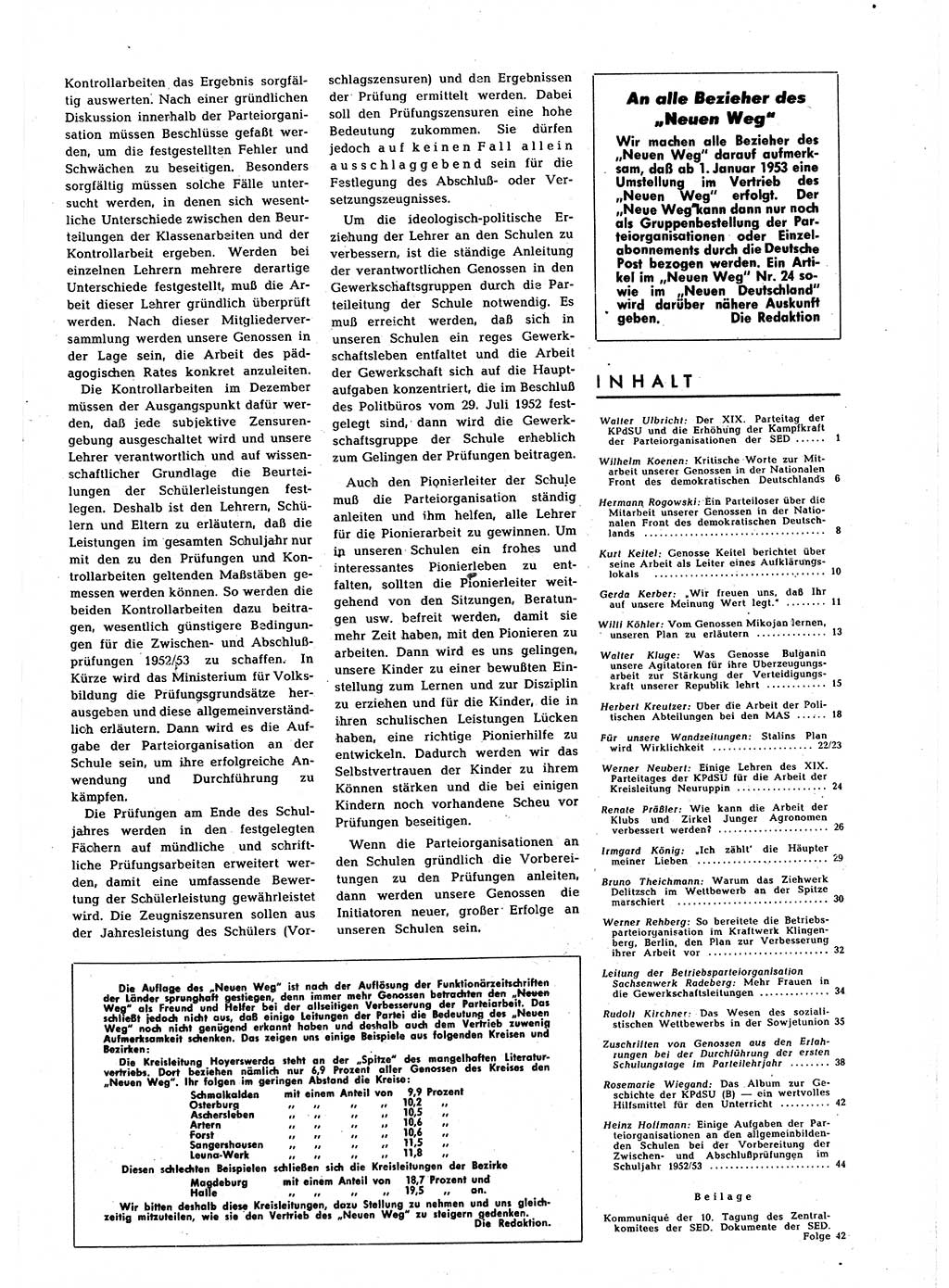 Neuer Weg (NW), Halbmonatsschrift für aktuelle Fragen der Arbeiterbewegung [Zentralkomitee (ZK) Sozialistische Einheitspartei Deutschlands (SED)], 7. Jahrgang [Deutsche Demokratische Republik (DDR)] 1952, Heft 23/45 (NW ZK SED DDR 1952, H. 23/45)