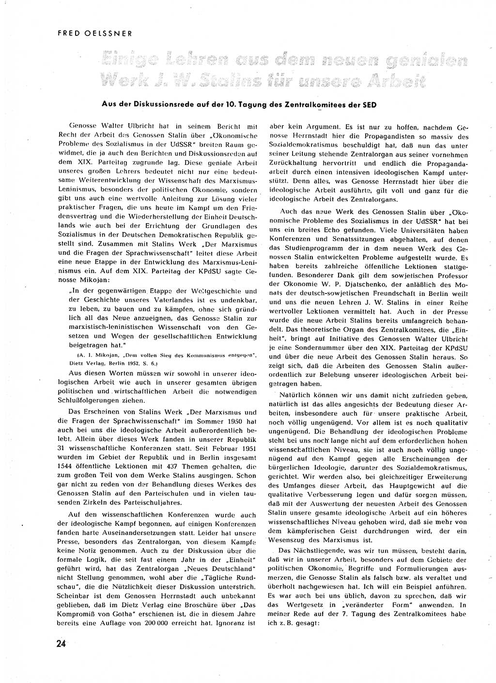 Neuer Weg (NW), Halbmonatsschrift für aktuelle Fragen der Arbeiterbewegung [Zentralkomitee (ZK) Sozialistische Einheitspartei Deutschlands (SED)], 7. Jahrgang [Deutsche Demokratische Republik (DDR)] 1952, Heft 24/24 (NW ZK SED DDR 1952, H. 24/24)