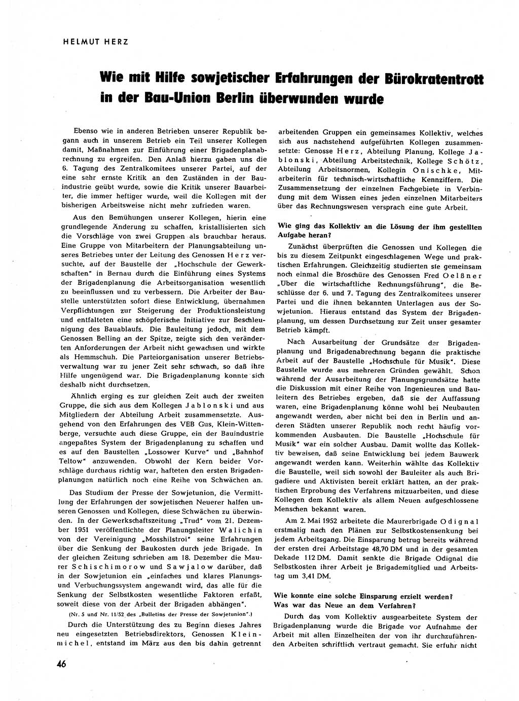 Neuer Weg (NW), Halbmonatsschrift für aktuelle Fragen der Arbeiterbewegung [Zentralkomitee (ZK) Sozialistische Einheitspartei Deutschlands (SED)], 7. Jahrgang [Deutsche Demokratische Republik (DDR)] 1952, Heft 24/46 (NW ZK SED DDR 1952, H. 24/46)