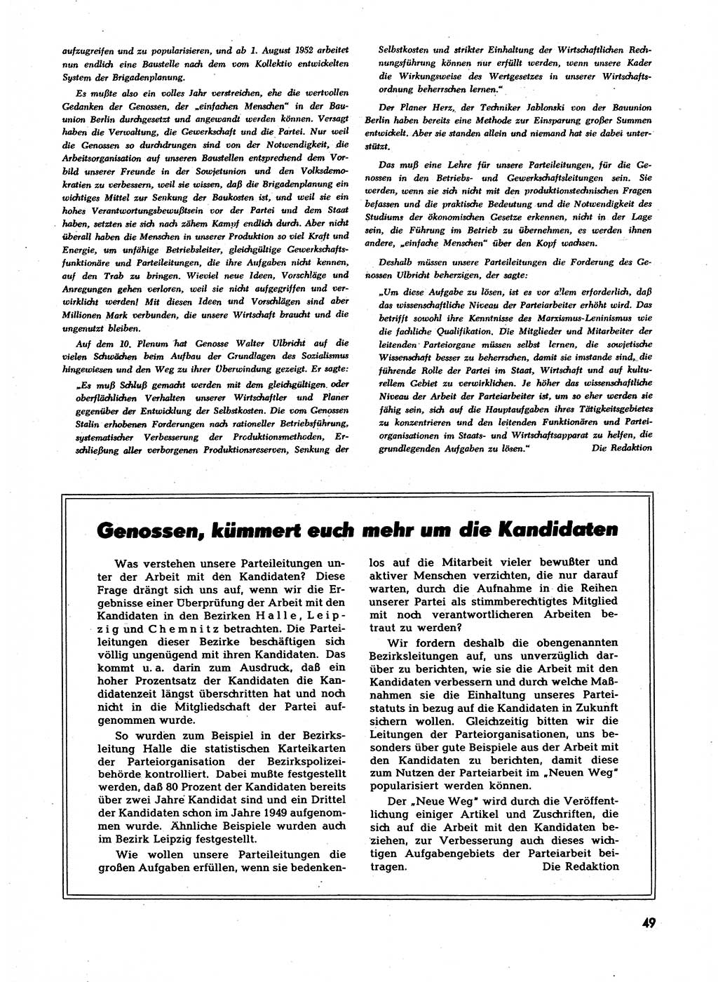 Neuer Weg (NW), Halbmonatsschrift für aktuelle Fragen der Arbeiterbewegung [Zentralkomitee (ZK) Sozialistische Einheitspartei Deutschlands (SED)], 7. Jahrgang [Deutsche Demokratische Republik (DDR)] 1952, Heft 24/49 (NW ZK SED DDR 1952, H. 24/49)