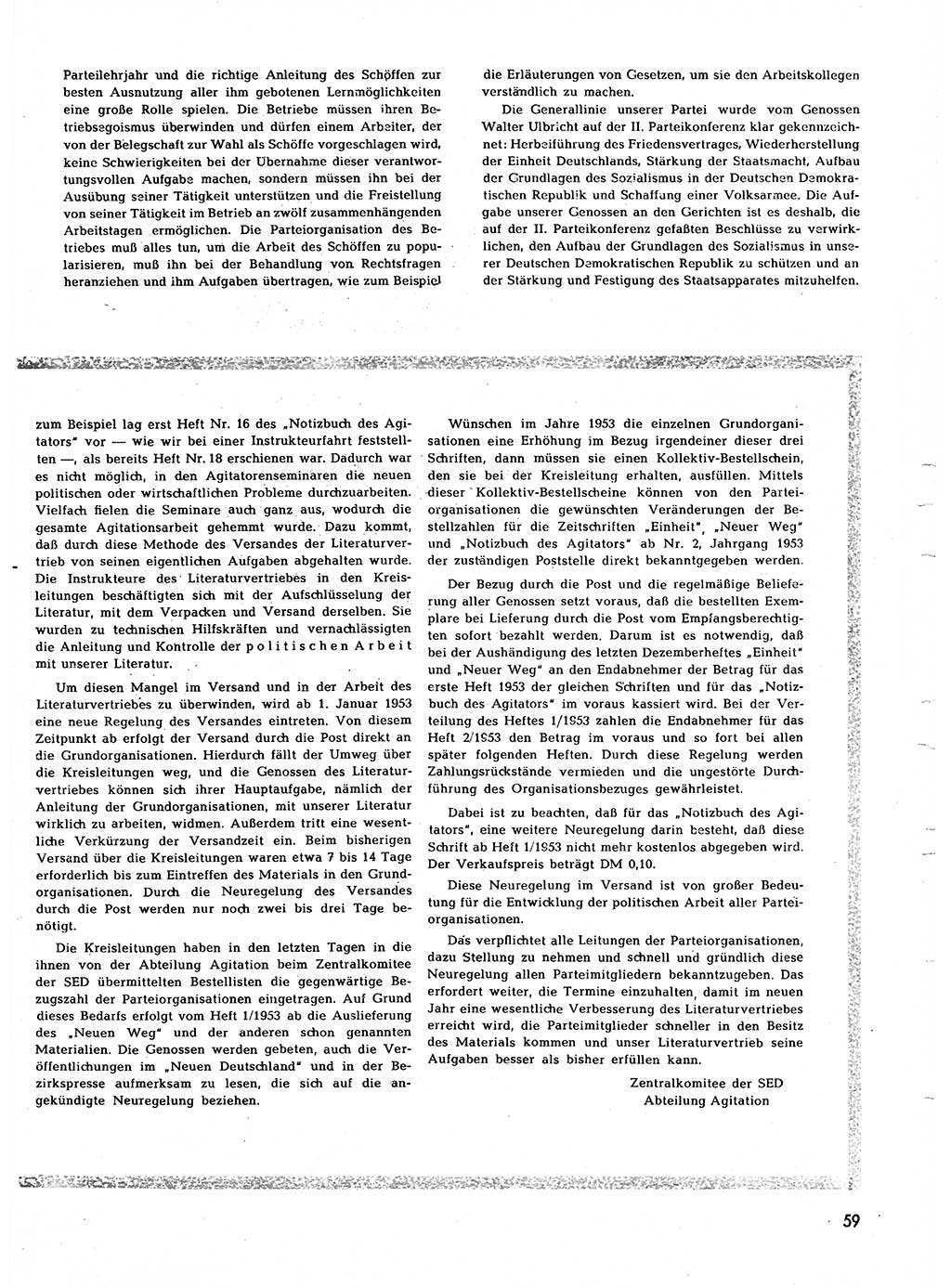 Neuer Weg (NW), Halbmonatsschrift für aktuelle Fragen der Arbeiterbewegung [Zentralkomitee (ZK) Sozialistische Einheitspartei Deutschlands (SED)], 7. Jahrgang [Deutsche Demokratische Republik (DDR)] 1952, Heft 24/59 (NW ZK SED DDR 1952, H. 24/59)