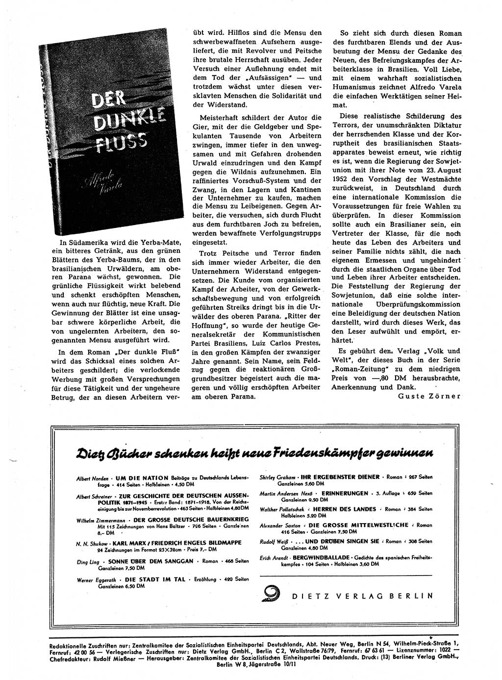 Neuer Weg (NW), Halbmonatsschrift für aktuelle Fragen der Arbeiterbewegung [Zentralkomitee (ZK) Sozialistische Einheitspartei Deutschlands (SED)], 7. Jahrgang [Deutsche Demokratische Republik (DDR)] 1952, Heft 24/60 (NW ZK SED DDR 1952, H. 24/60)