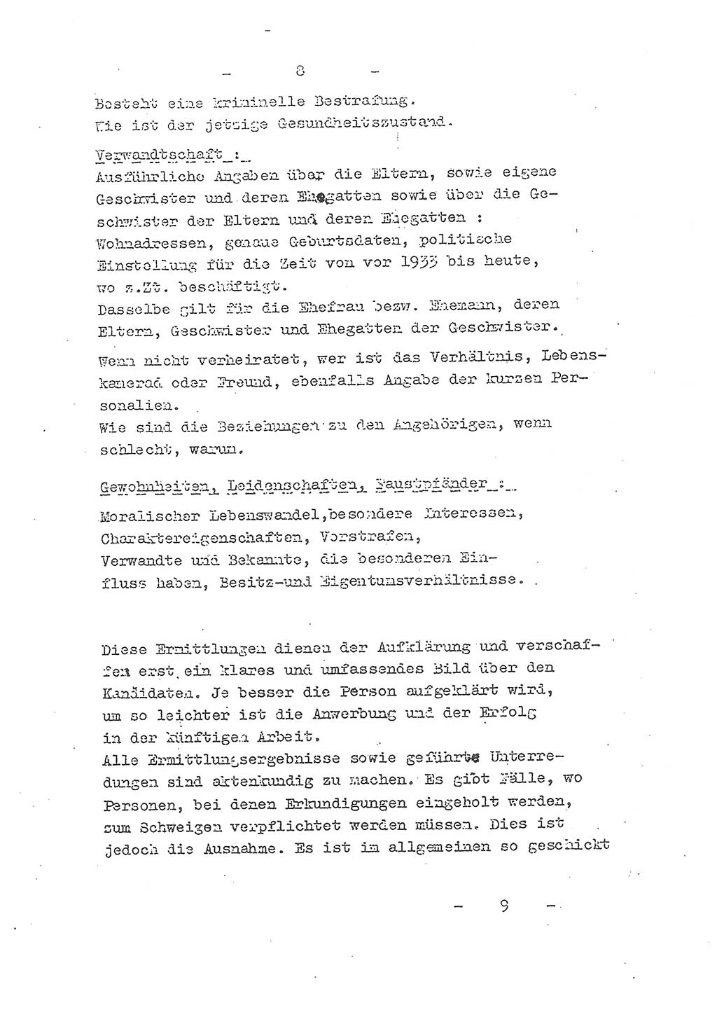 Richtlinie Nr. 21 über die Suche, Anwerbung und Arbeit mit Informatoren, geheimen Mitarbeitern und Personen, die konspirative Wohnungen unterhalten, Deutschen Demokratischen Republik (DDR), Ministerium für Staatssicherheit (MfS), Der Staatssekretär (Mielke), Geheime Verschlußsache (GVS) 1855/52, Berlin 1952, Seite 8 (RL 21 DDR MfS Sts. GVS 1855/52 1952, S. 8)