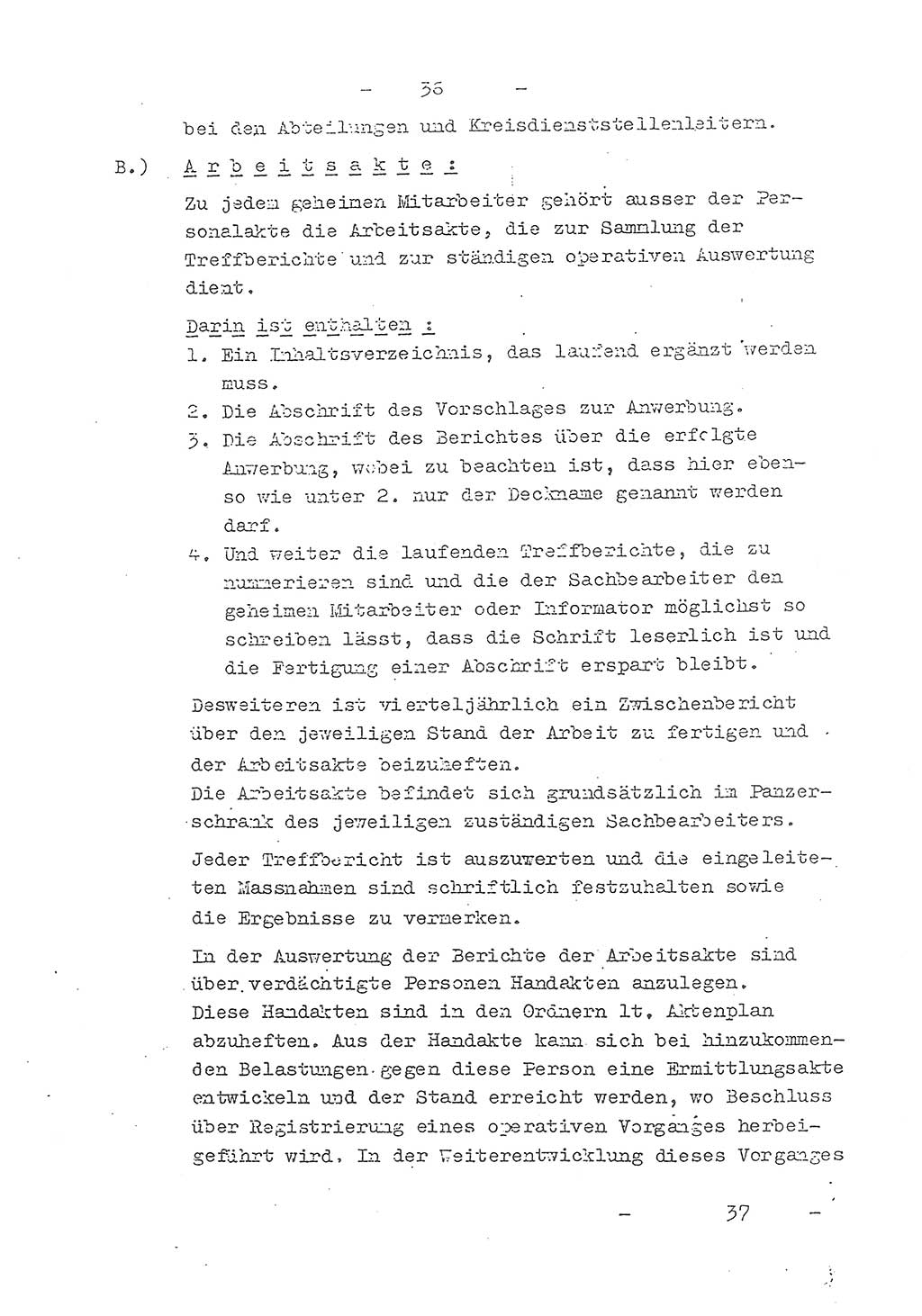 Richtlinie Nr. 21 Ã¼ber die Suche, Anwerbung und Arbeit mit Informatoren, geheimen Mitarbeitern und Personen, die konspirative Wohnungen unterhalten, Deutschen Demokratischen Republik (DDR), Ministerium fÃ¼r Staatssicherheit (MfS), Der StaatssekretÃ¤r (Mielke), Geheime VerschluÃŸsache (GVS) 1855/52, Berlin 1952, Seite 36 (RL 21 DDR MfS Sts. GVS 1855/52 1952, S. 36)