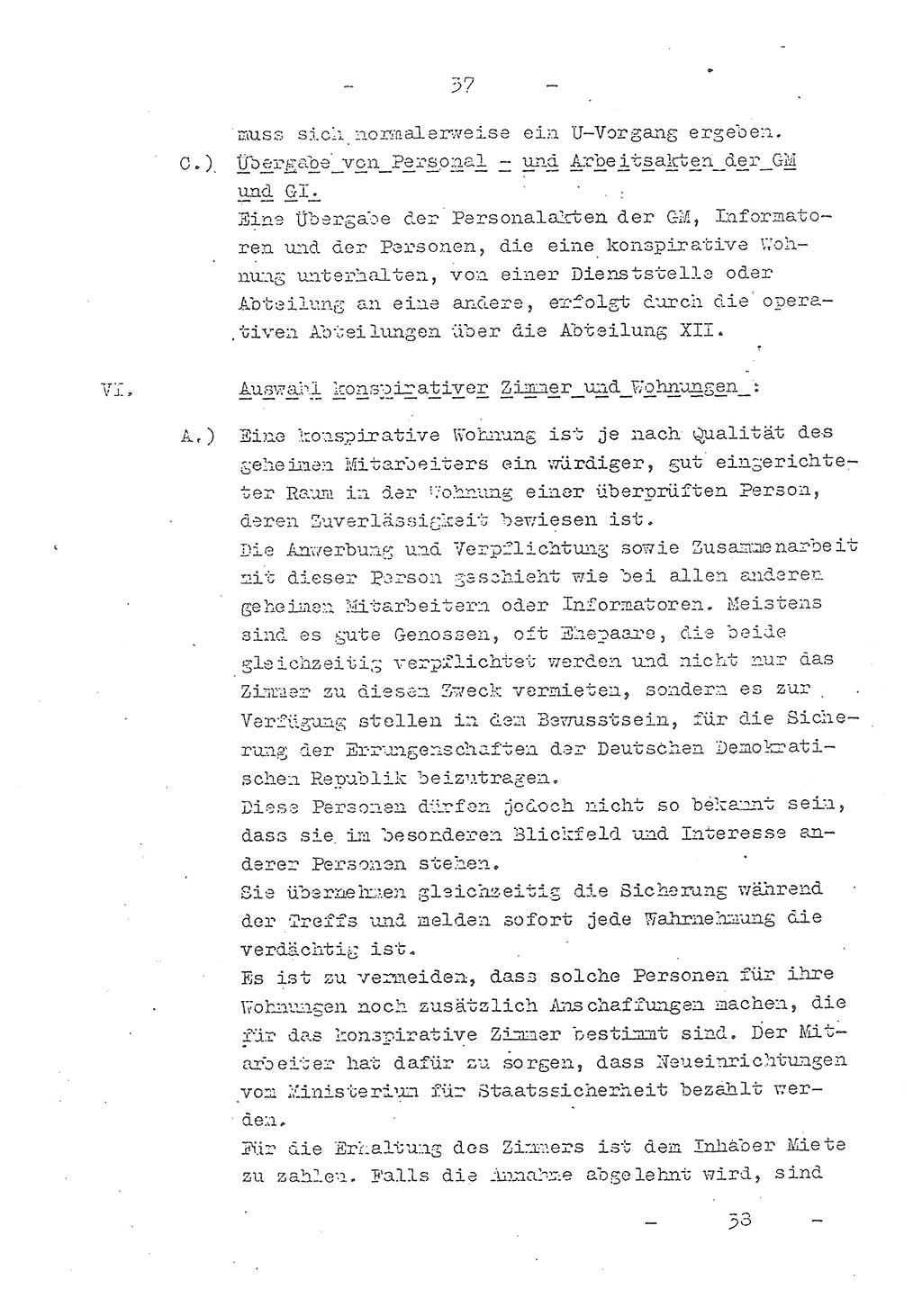 Richtlinie Nr. 21 über die Suche, Anwerbung und Arbeit mit Informatoren, geheimen Mitarbeitern und Personen, die konspirative Wohnungen unterhalten, Deutschen Demokratischen Republik (DDR), Ministerium für Staatssicherheit (MfS), Der Staatssekretär (Mielke), Geheime Verschlußsache (GVS) 1855/52, Berlin 1952, Seite 37 (RL 21 DDR MfS Sts. GVS 1855/52 1952, S. 37)