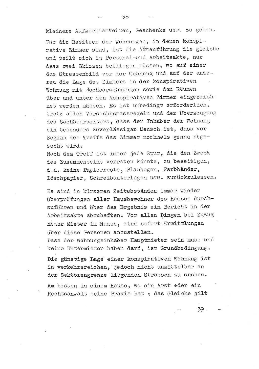 Richtlinie Nr. 21 über die Suche, Anwerbung und Arbeit mit Informatoren, geheimen Mitarbeitern und Personen, die konspirative Wohnungen unterhalten, Deutschen Demokratischen Republik (DDR), Ministerium für Staatssicherheit (MfS), Der Staatssekretär (Mielke), Geheime Verschlußsache (GVS) 1855/52, Berlin 1952, Seite 38 (RL 21 DDR MfS Sts. GVS 1855/52 1952, S. 38)