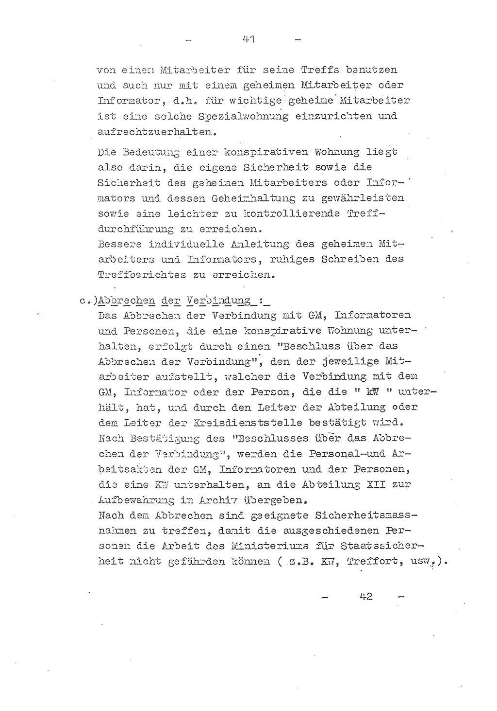 Richtlinie Nr. 21 über die Suche, Anwerbung und Arbeit mit Informatoren, geheimen Mitarbeitern und Personen, die konspirative Wohnungen unterhalten, Deutschen Demokratischen Republik (DDR), Ministerium für Staatssicherheit (MfS), Der Staatssekretär (Mielke), Geheime Verschlußsache (GVS) 1855/52, Berlin 1952, Seite 41 (RL 21 DDR MfS Sts. GVS 1855/52 1952, S. 41)