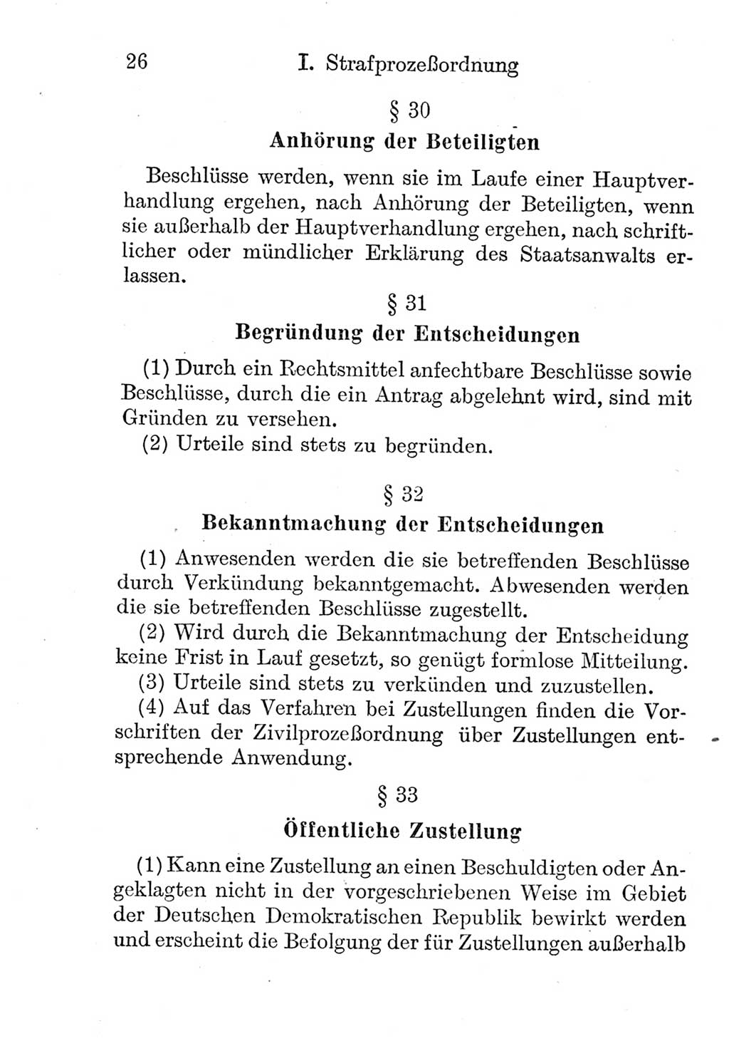 Strafprozeßordnung (StPO), Gerichtsverfassungsgesetz (GVG), Staatsanwaltsgesetz (StAG) und Jugendgerichtsgesetz (JGG) [Deutsche Demokratische Republik (DDR)] 1952, Seite 26 (StPO GVG StAG JGG DDR 1952, S. 26)