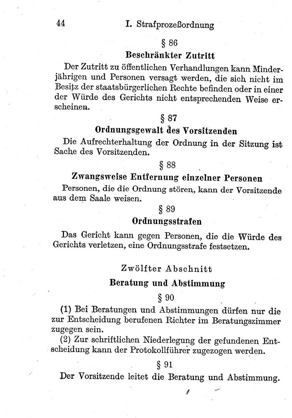 Strafprozeßordnung (StPO), Gerichtsverfassungsgesetz (GVG), Staatsanwaltsgesetz (StAG) und Jugendgerichtsgesetz (JGG) [Deutsche Demokratische Republik (DDR)] 1952, Seite 44 (StPO GVG StAG JGG DDR 1952, S. 44)