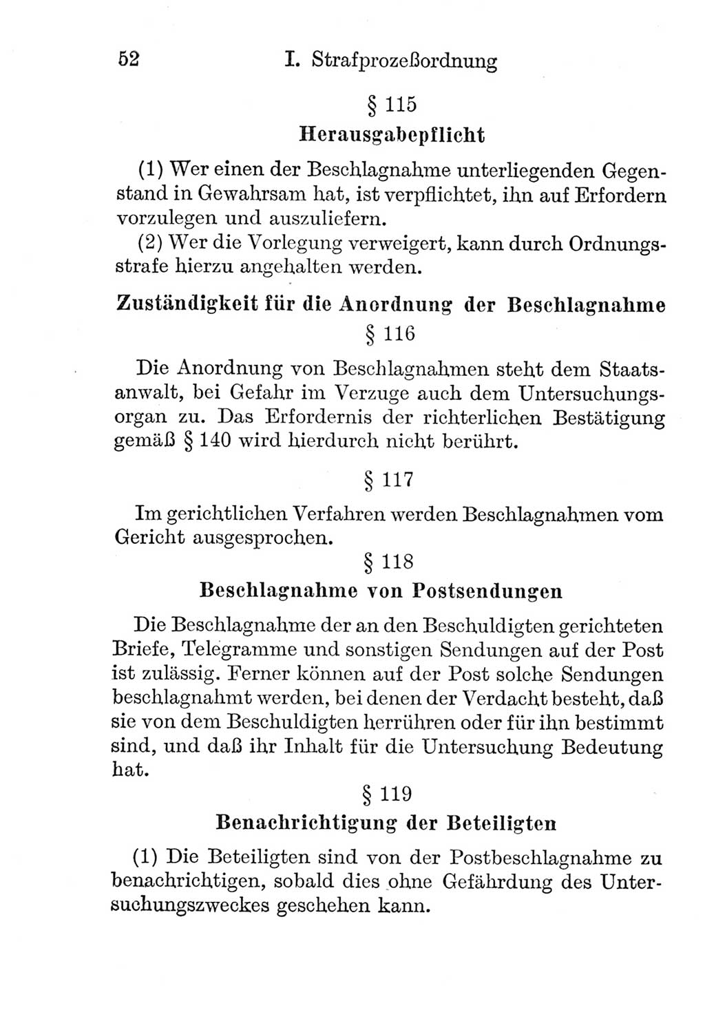 Strafprozeßordnung (StPO), Gerichtsverfassungsgesetz (GVG), Staatsanwaltsgesetz (StAG) und Jugendgerichtsgesetz (JGG) [Deutsche Demokratische Republik (DDR)] 1952, Seite 52 (StPO GVG StAG JGG DDR 1952, S. 52)