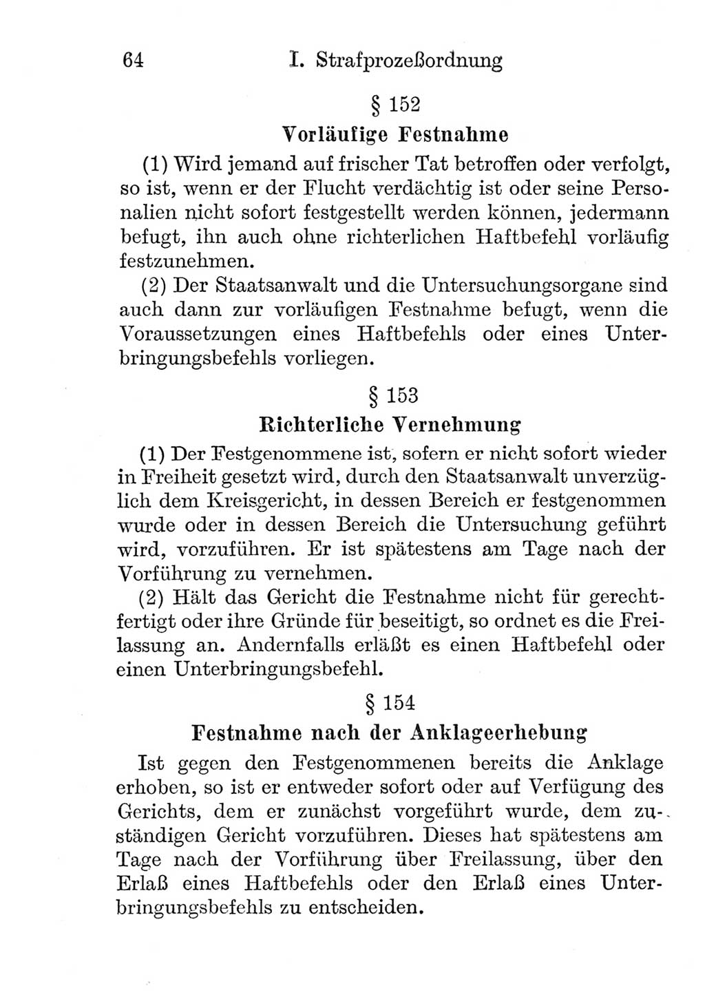 Strafprozeßordnung (StPO), Gerichtsverfassungsgesetz (GVG), Staatsanwaltsgesetz (StAG) und Jugendgerichtsgesetz (JGG) [Deutsche Demokratische Republik (DDR)] 1952, Seite 64 (StPO GVG StAG JGG DDR 1952, S. 64)