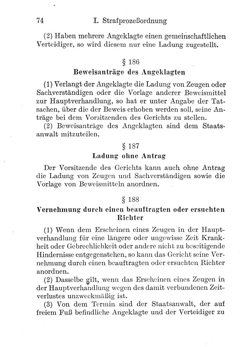 Strafprozeßordnung (StPO), Gerichtsverfassungsgesetz (GVG), Staatsanwaltsgesetz (StAG) und Jugendgerichtsgesetz (JGG) [Deutsche Demokratische Republik (DDR)] 1952, Seite 74 (StPO GVG StAG JGG DDR 1952, S. 74)
