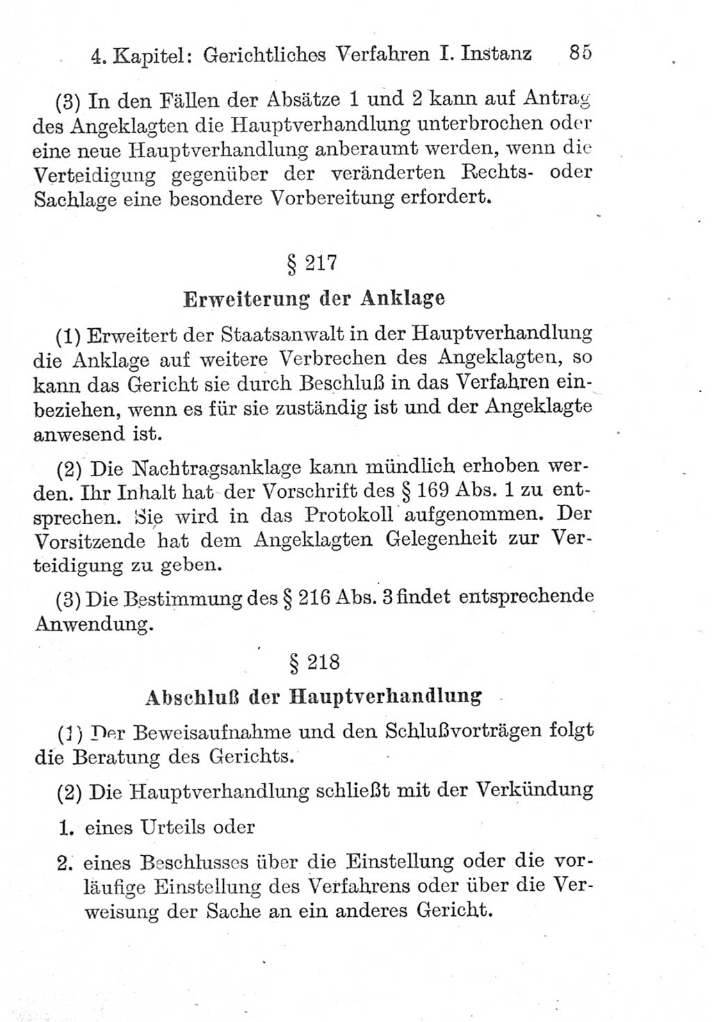 Strafprozeßordnung (StPO), Gerichtsverfassungsgesetz (GVG), Staatsanwaltsgesetz (StAG) und Jugendgerichtsgesetz (JGG) [Deutsche Demokratische Republik (DDR)] 1952, Seite 85 (StPO GVG StAG JGG DDR 1952, S. 85)