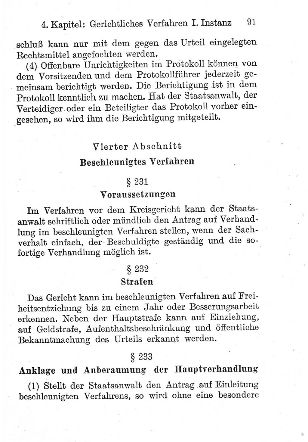 Strafprozeßordnung (StPO), Gerichtsverfassungsgesetz (GVG), Staatsanwaltsgesetz (StAG) und Jugendgerichtsgesetz (JGG) [Deutsche Demokratische Republik (DDR)] 1952, Seite 91 (StPO GVG StAG JGG DDR 1952, S. 91)