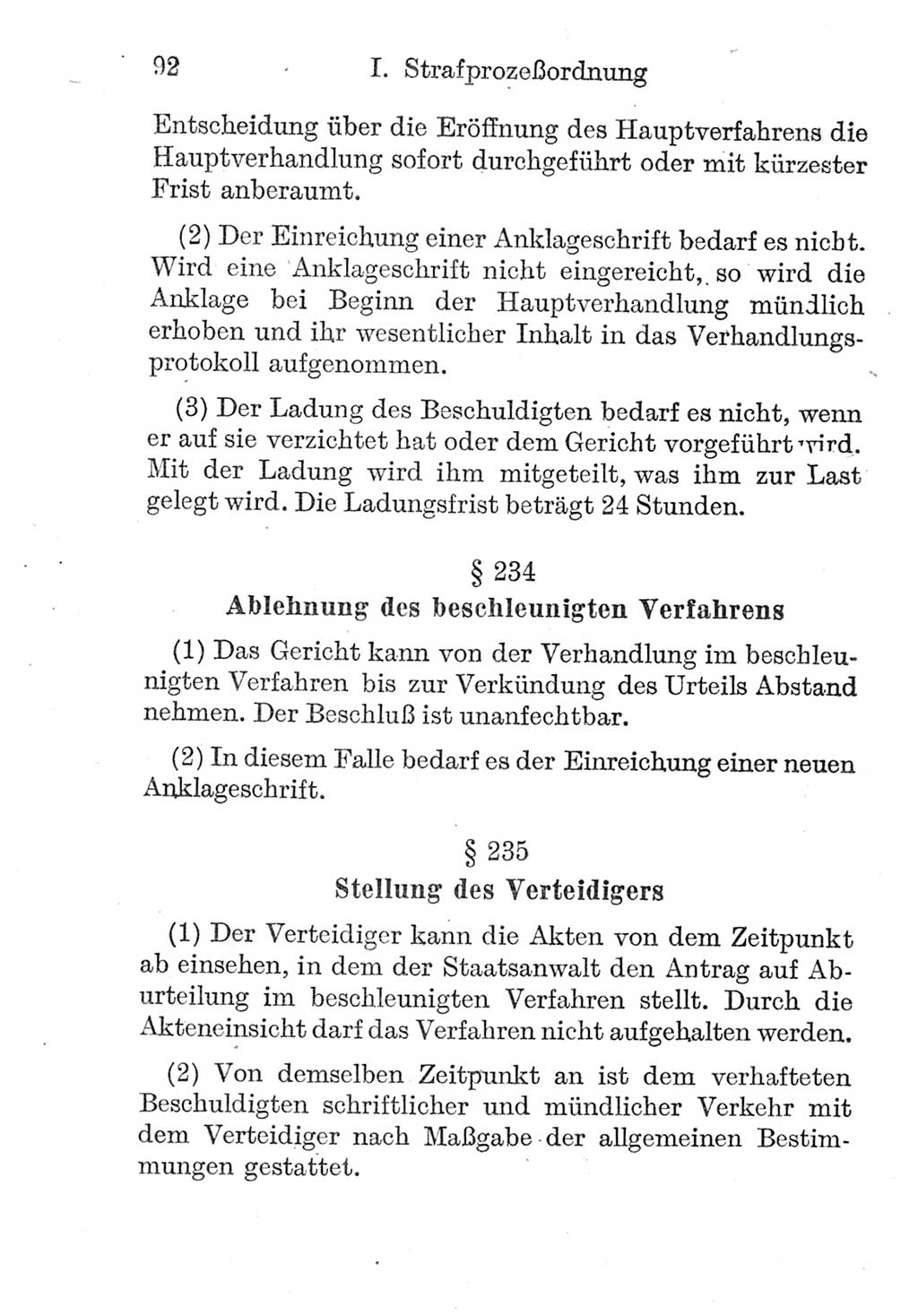 Strafprozeßordnung (StPO), Gerichtsverfassungsgesetz (GVG), Staatsanwaltsgesetz (StAG) und Jugendgerichtsgesetz (JGG) [Deutsche Demokratische Republik (DDR)] 1952, Seite 92 (StPO GVG StAG JGG DDR 1952, S. 92)