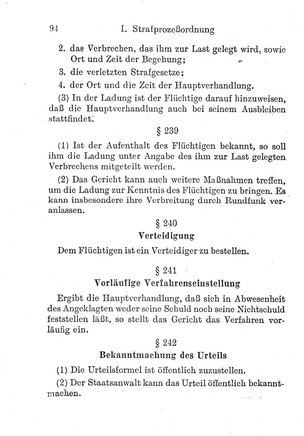 Strafprozeßordnung (StPO), Gerichtsverfassungsgesetz (GVG), Staatsanwaltsgesetz (StAG) und Jugendgerichtsgesetz (JGG) [Deutsche Demokratische Republik (DDR)] 1952, Seite 94 (StPO GVG StAG JGG DDR 1952, S. 94)