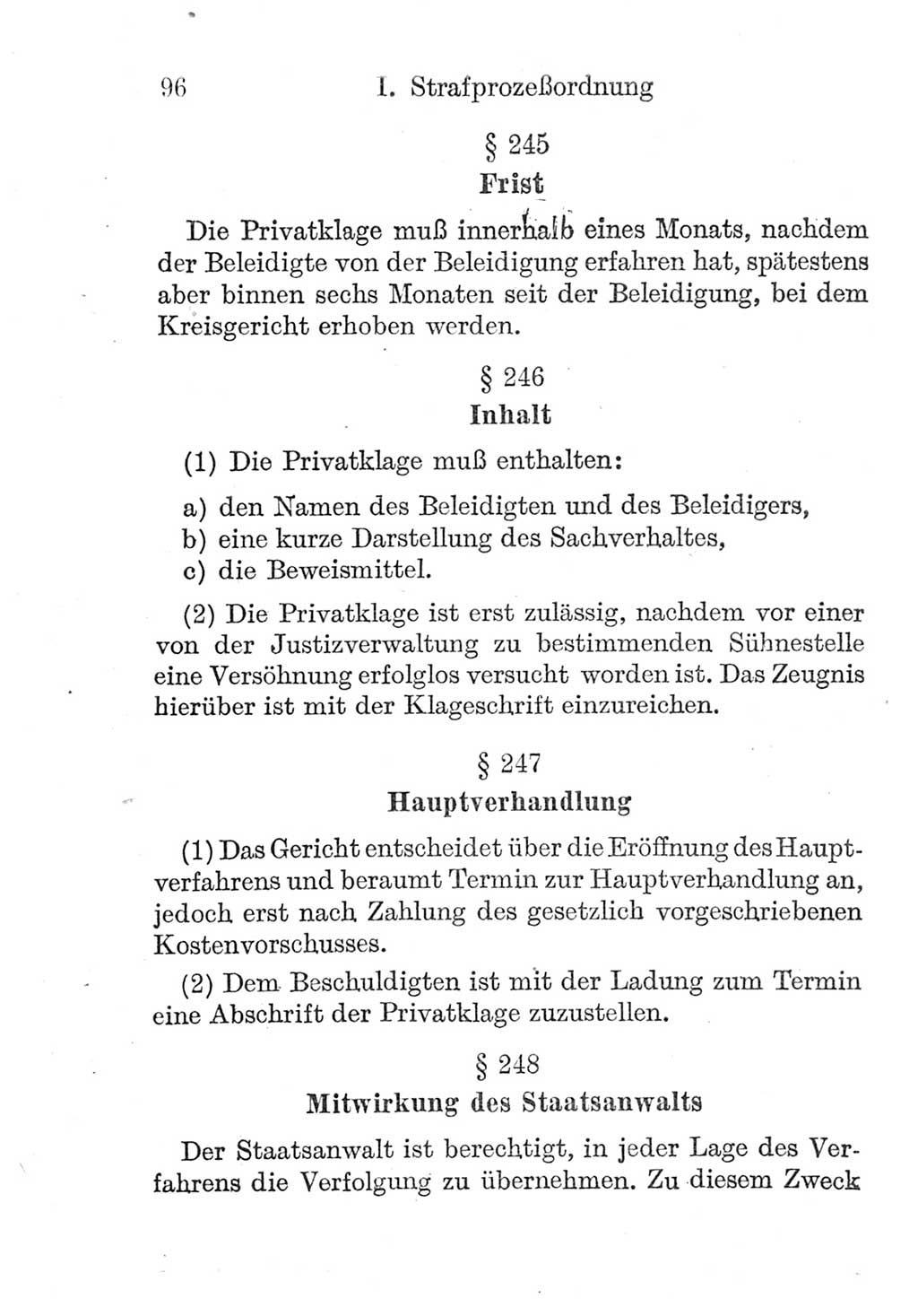 Strafprozeßordnung (StPO), Gerichtsverfassungsgesetz (GVG), Staatsanwaltsgesetz (StAG) und Jugendgerichtsgesetz (JGG) [Deutsche Demokratische Republik (DDR)] 1952, Seite 96 (StPO GVG StAG JGG DDR 1952, S. 96)