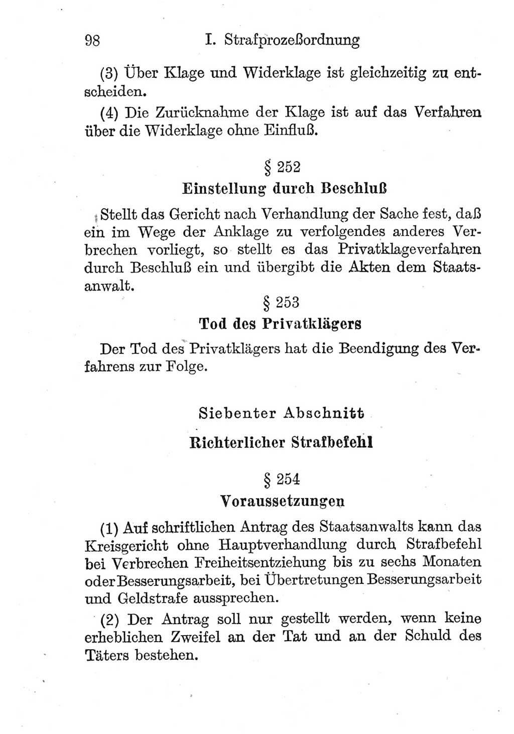 Strafprozeßordnung (StPO), Gerichtsverfassungsgesetz (GVG), Staatsanwaltsgesetz (StAG) und Jugendgerichtsgesetz (JGG) [Deutsche Demokratische Republik (DDR)] 1952, Seite 98 (StPO GVG StAG JGG DDR 1952, S. 98)