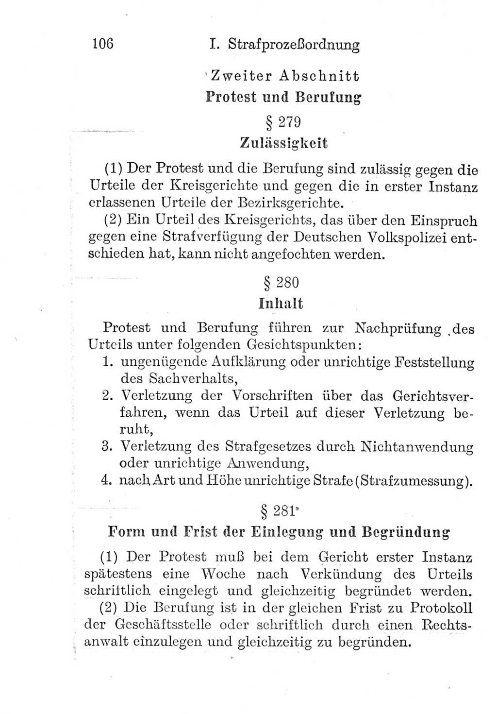Strafprozeßordnung (StPO), Gerichtsverfassungsgesetz (GVG), Staatsanwaltsgesetz (StAG) und Jugendgerichtsgesetz (JGG) [Deutsche Demokratische Republik (DDR)] 1952, Seite 106 (StPO GVG StAG JGG DDR 1952, S. 106)