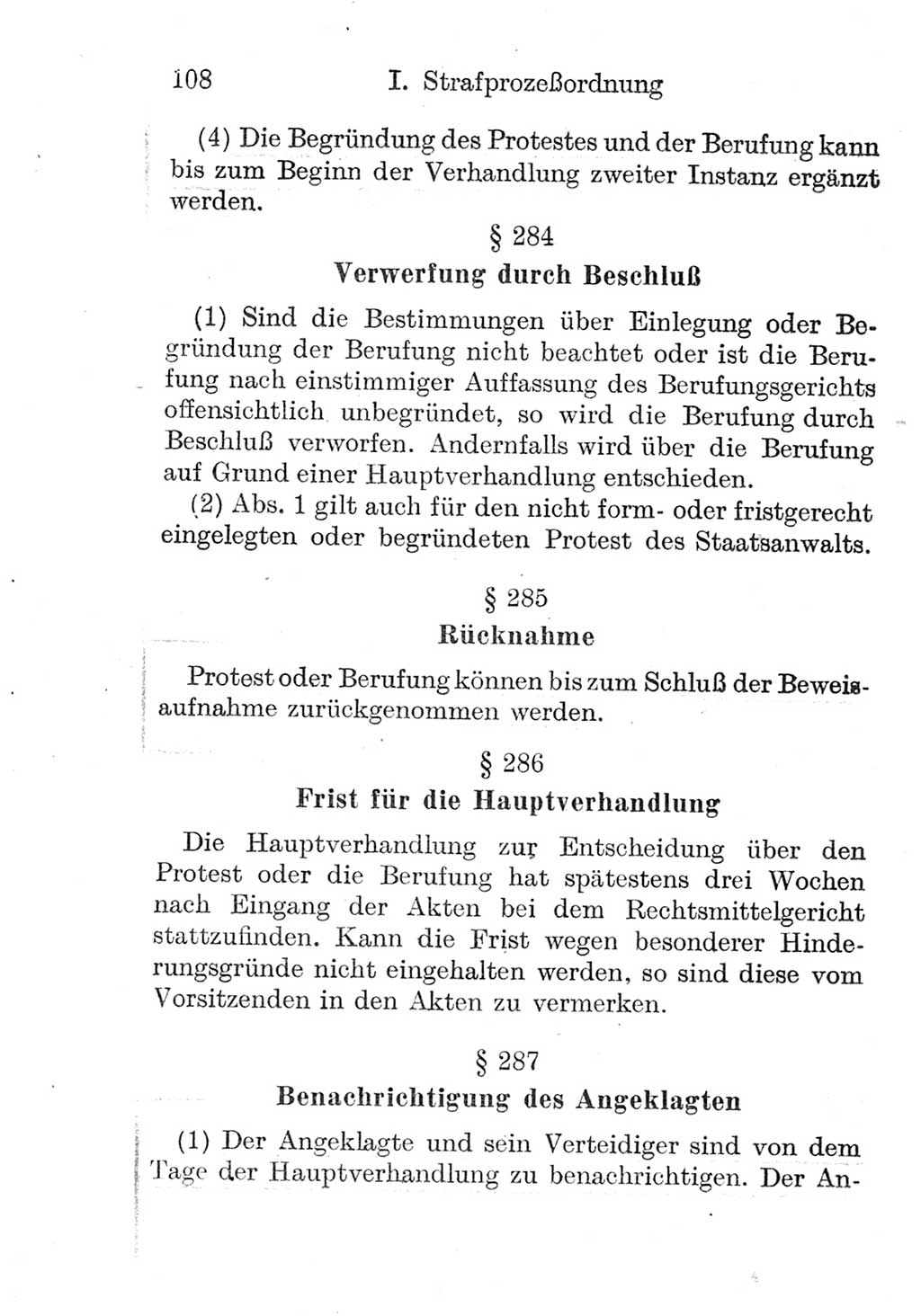 Strafprozeßordnung (StPO), Gerichtsverfassungsgesetz (GVG), Staatsanwaltsgesetz (StAG) und Jugendgerichtsgesetz (JGG) [Deutsche Demokratische Republik (DDR)] 1952, Seite 108 (StPO GVG StAG JGG DDR 1952, S. 108)