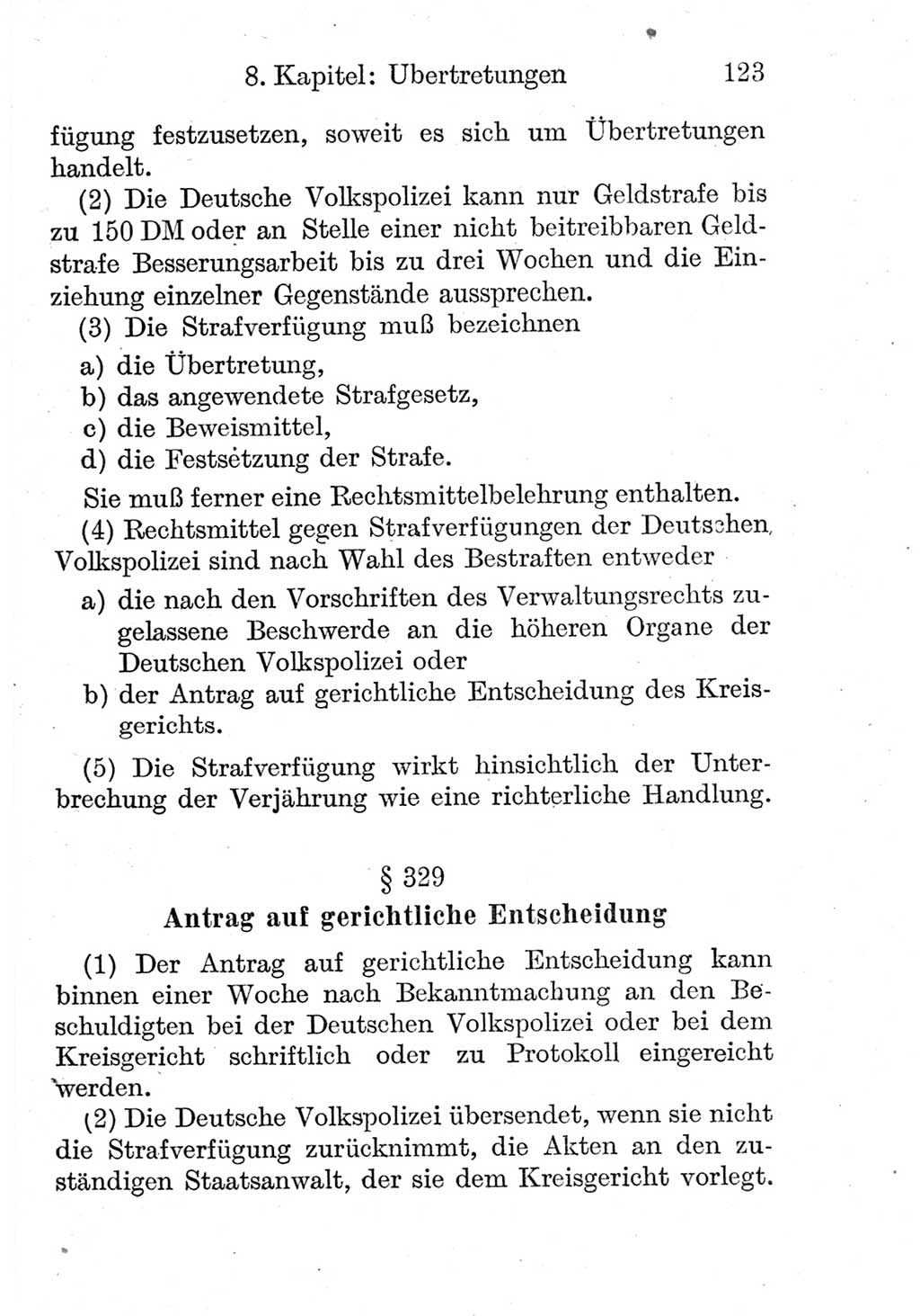 Strafprozeßordnung (StPO), Gerichtsverfassungsgesetz (GVG), Staatsanwaltsgesetz (StAG) und Jugendgerichtsgesetz (JGG) [Deutsche Demokratische Republik (DDR)] 1952, Seite 123 (StPO GVG StAG JGG DDR 1952, S. 123)