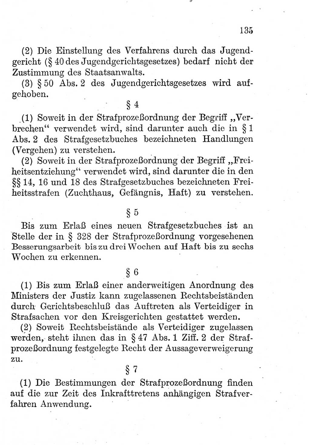 Strafprozeßordnung (StPO), Gerichtsverfassungsgesetz (GVG), Staatsanwaltsgesetz (StAG) und Jugendgerichtsgesetz (JGG) [Deutsche Demokratische Republik (DDR)] 1952, Seite 135 (StPO GVG StAG JGG DDR 1952, S. 135)