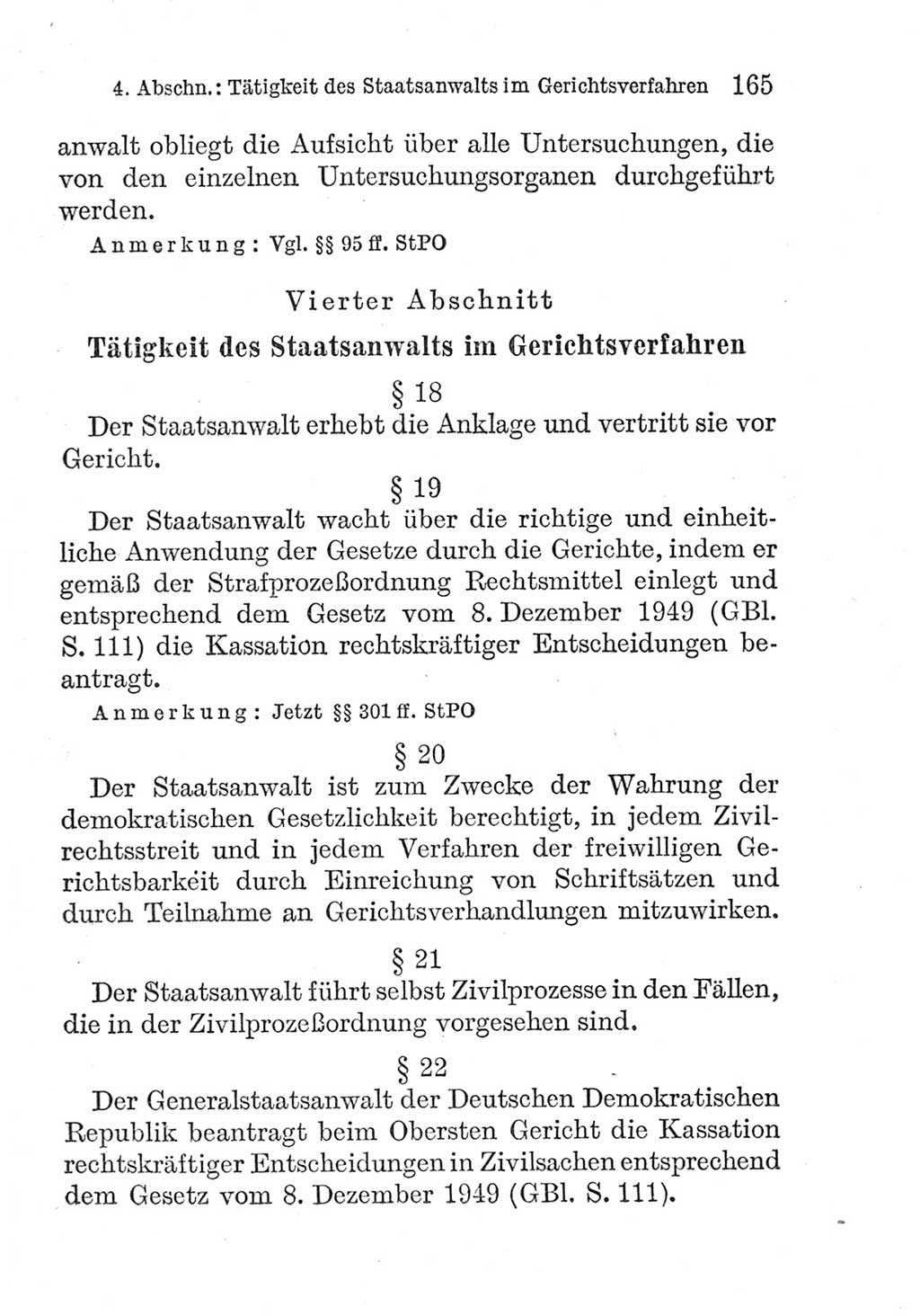 Strafprozeßordnung (StPO), Gerichtsverfassungsgesetz (GVG), Staatsanwaltsgesetz (StAG) und Jugendgerichtsgesetz (JGG) [Deutsche Demokratische Republik (DDR)] 1952, Seite 165 (StPO GVG StAG JGG DDR 1952, S. 165)