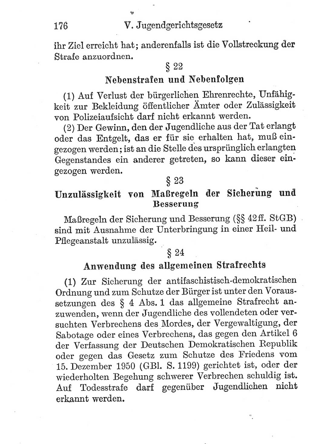 Strafprozeßordnung (StPO), Gerichtsverfassungsgesetz (GVG), Staatsanwaltsgesetz (StAG) und Jugendgerichtsgesetz (JGG) [Deutsche Demokratische Republik (DDR)] 1952, Seite 176 (StPO GVG StAG JGG DDR 1952, S. 176)