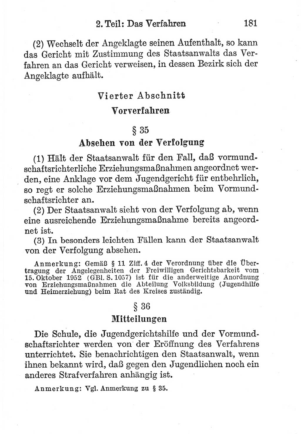 Strafprozeßordnung (StPO), Gerichtsverfassungsgesetz (GVG), Staatsanwaltsgesetz (StAG) und Jugendgerichtsgesetz (JGG) [Deutsche Demokratische Republik (DDR)] 1952, Seite 181 (StPO GVG StAG JGG DDR 1952, S. 181)