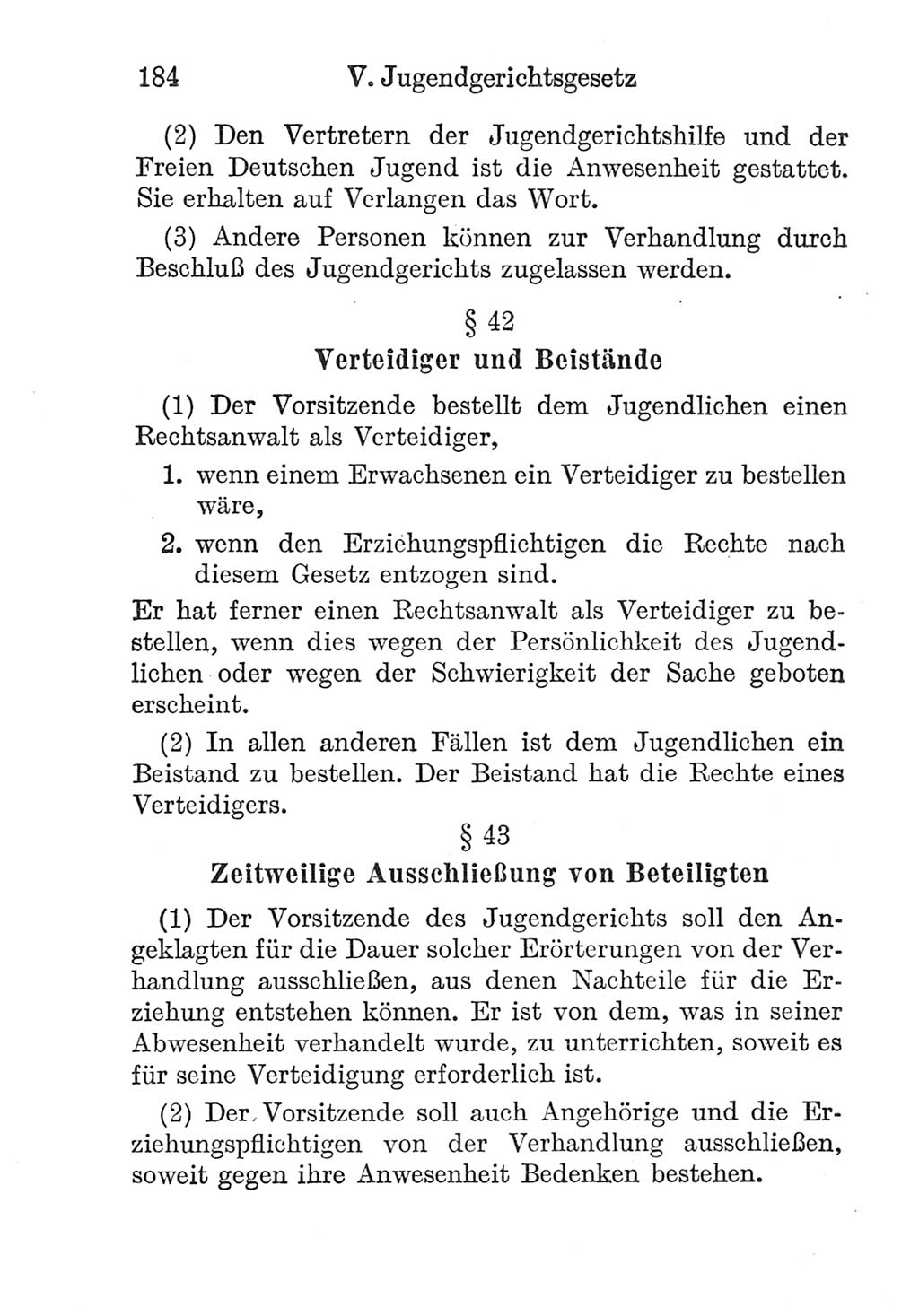 Strafprozeßordnung (StPO), Gerichtsverfassungsgesetz (GVG), Staatsanwaltsgesetz (StAG) und Jugendgerichtsgesetz (JGG) [Deutsche Demokratische Republik (DDR)] 1952, Seite 184 (StPO GVG StAG JGG DDR 1952, S. 184)