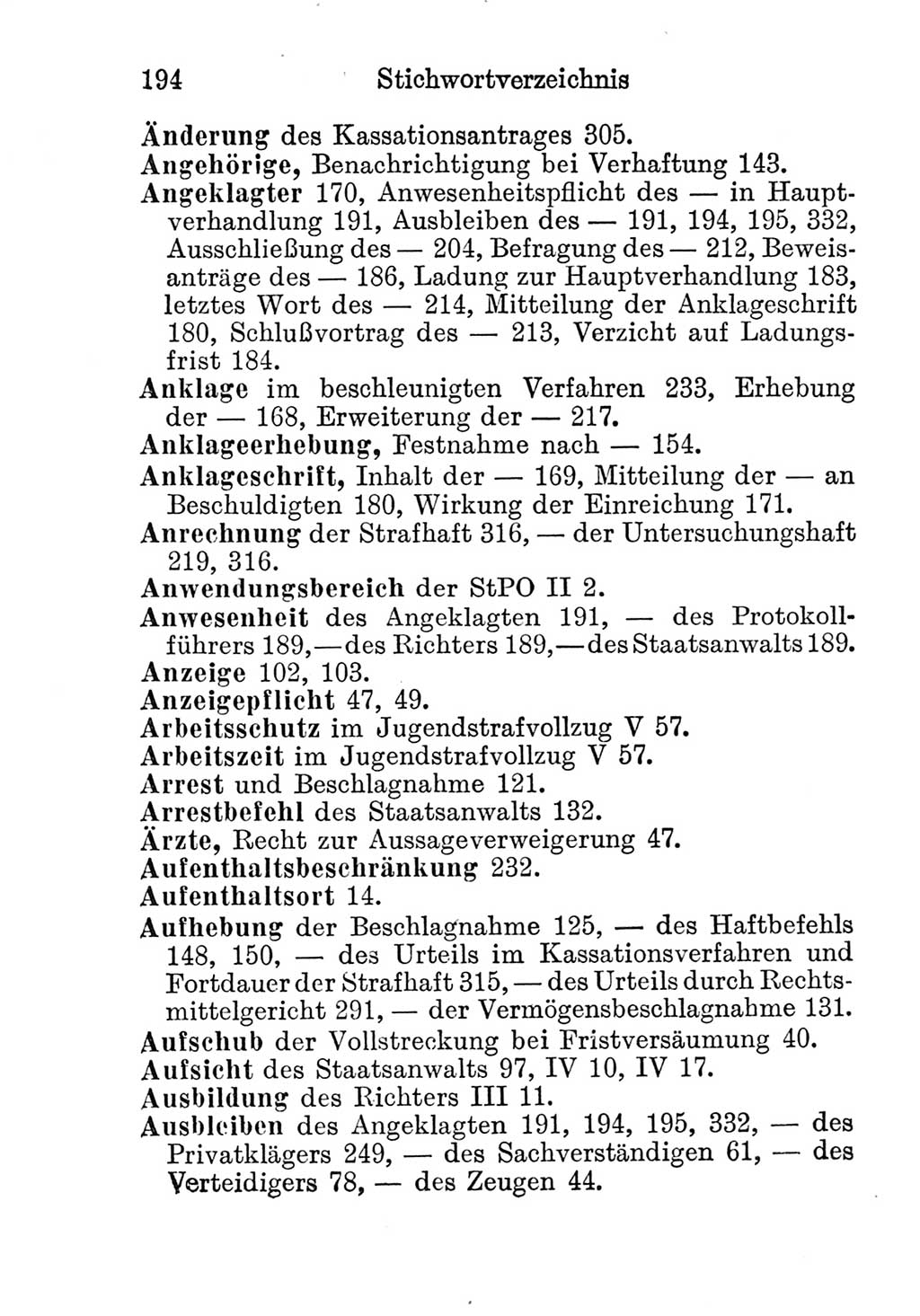 Strafprozeßordnung (StPO), Gerichtsverfassungsgesetz (GVG), Staatsanwaltsgesetz (StAG) und Jugendgerichtsgesetz (JGG) [Deutsche Demokratische Republik (DDR)] 1952, Seite 194 (StPO GVG StAG JGG DDR 1952, S. 194)