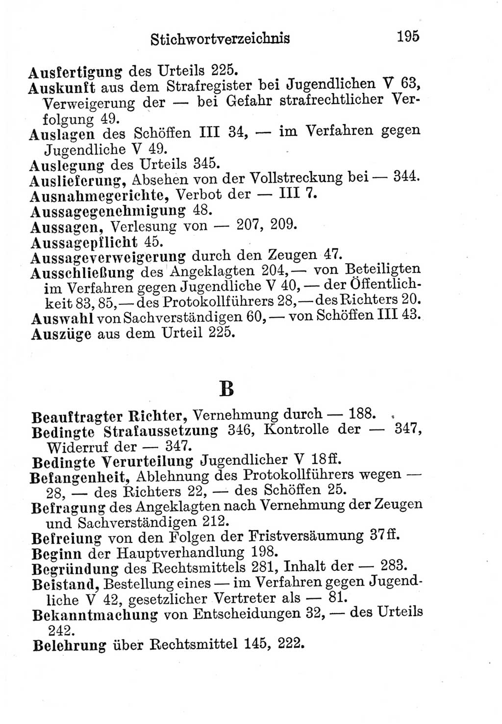 Strafprozeßordnung (StPO), Gerichtsverfassungsgesetz (GVG), Staatsanwaltsgesetz (StAG) und Jugendgerichtsgesetz (JGG) [Deutsche Demokratische Republik (DDR)] 1952, Seite 195 (StPO GVG StAG JGG DDR 1952, S. 195)