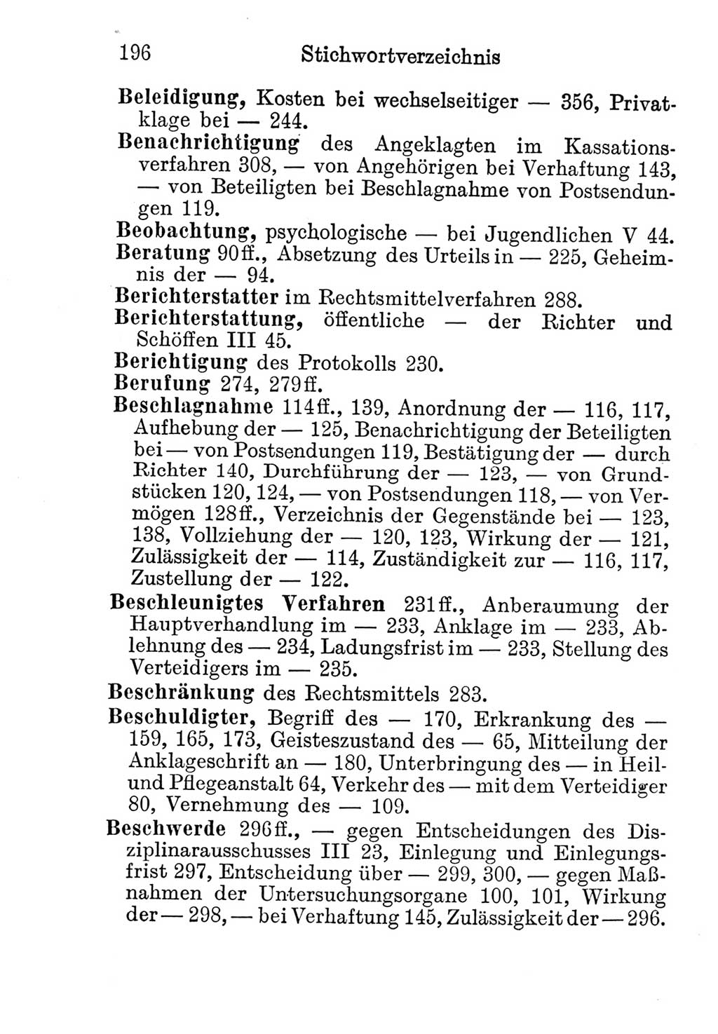 Strafprozeßordnung (StPO), Gerichtsverfassungsgesetz (GVG), Staatsanwaltsgesetz (StAG) und Jugendgerichtsgesetz (JGG) [Deutsche Demokratische Republik (DDR)] 1952, Seite 196 (StPO GVG StAG JGG DDR 1952, S. 196)